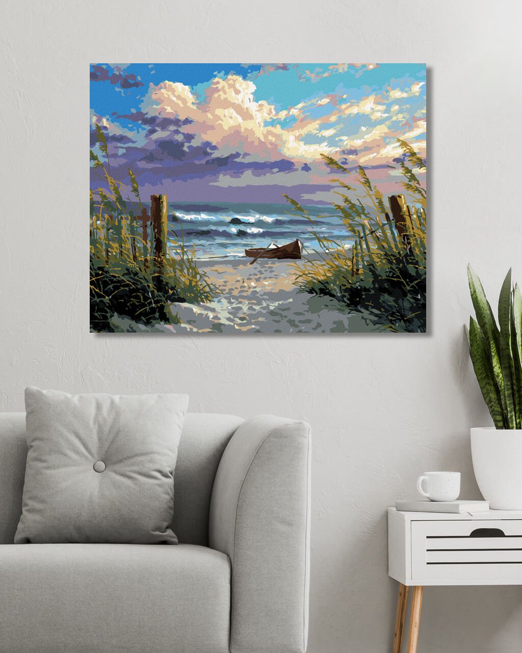 zuty Malování podle čísel - ČLUN NA PLÁŽI A MOŘE (ABRAHAM HUNTER) - Rozměr: 40x50 cm, Rámování: Varianta: bez rámu a bez vypnutí plátna - obrázek 6