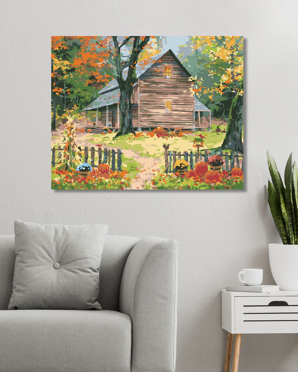 zuty Malování podle čísel - DÝNĚ, PTÁCI, DŮM NA PODZIM (ABRAHAM HUNTER) - Rozměr: 40x50 cm, Rámování: Varianta: vypnuté plátno na rám - obrázek 2