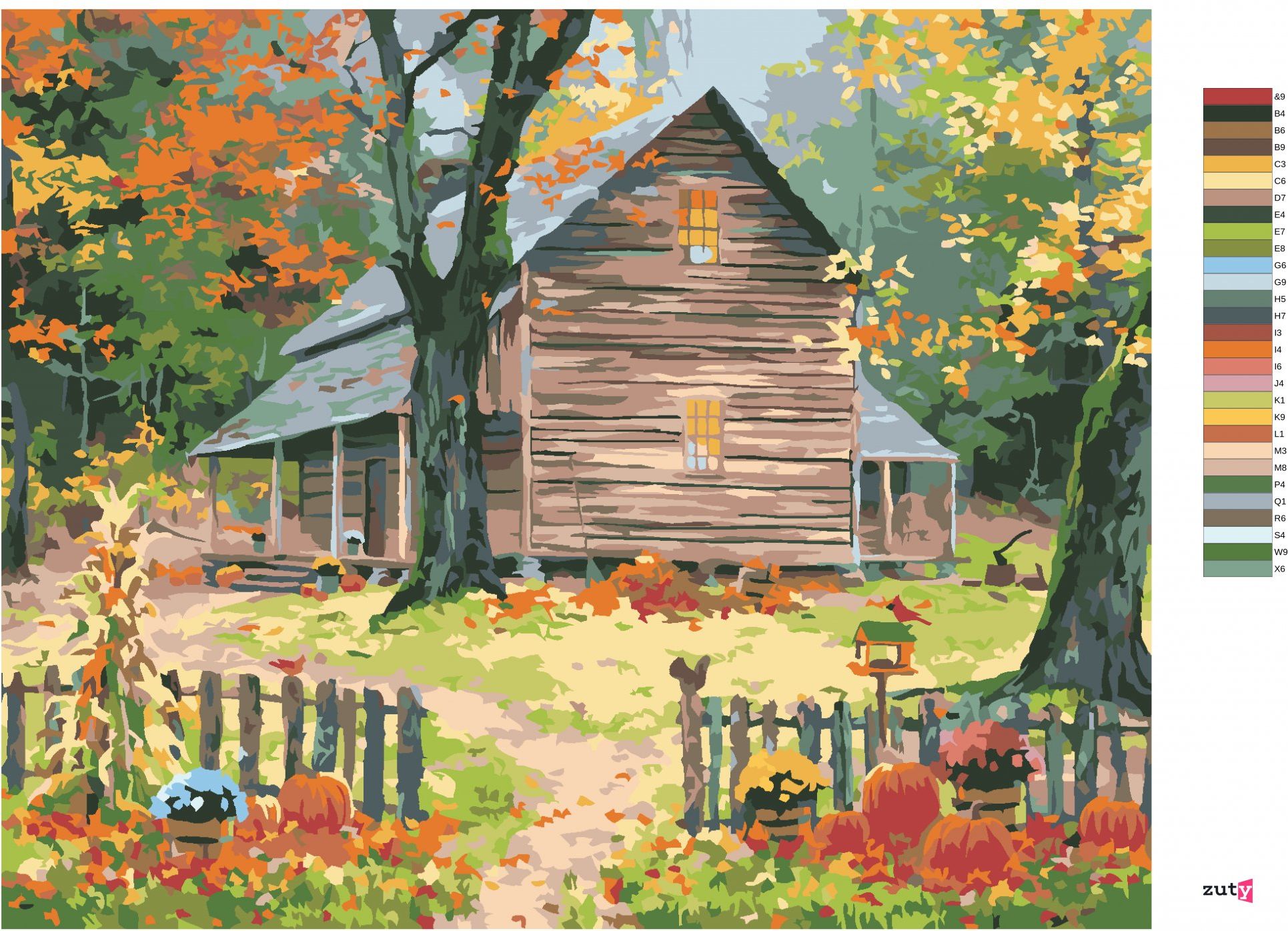 zuty Malování podle čísel - DÝNĚ, PTÁCI, DŮM NA PODZIM (ABRAHAM HUNTER) - Rozměr: 40x50 cm, Rámování: Varianta: vypnuté plátno na rám - obrázek 7