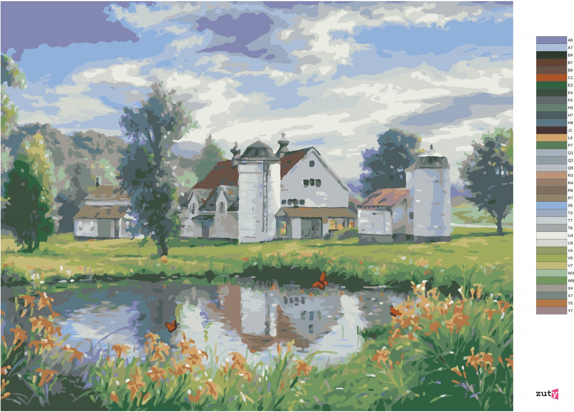 zuty Malování podle čísel - FARMA, JEZERO A MOTÝLI (ABRAHAM HUNTER) - Rozměr: 40x50 cm, Rámování: Varianta: bez rámu a bez vypnutí plátna - obrázek 4