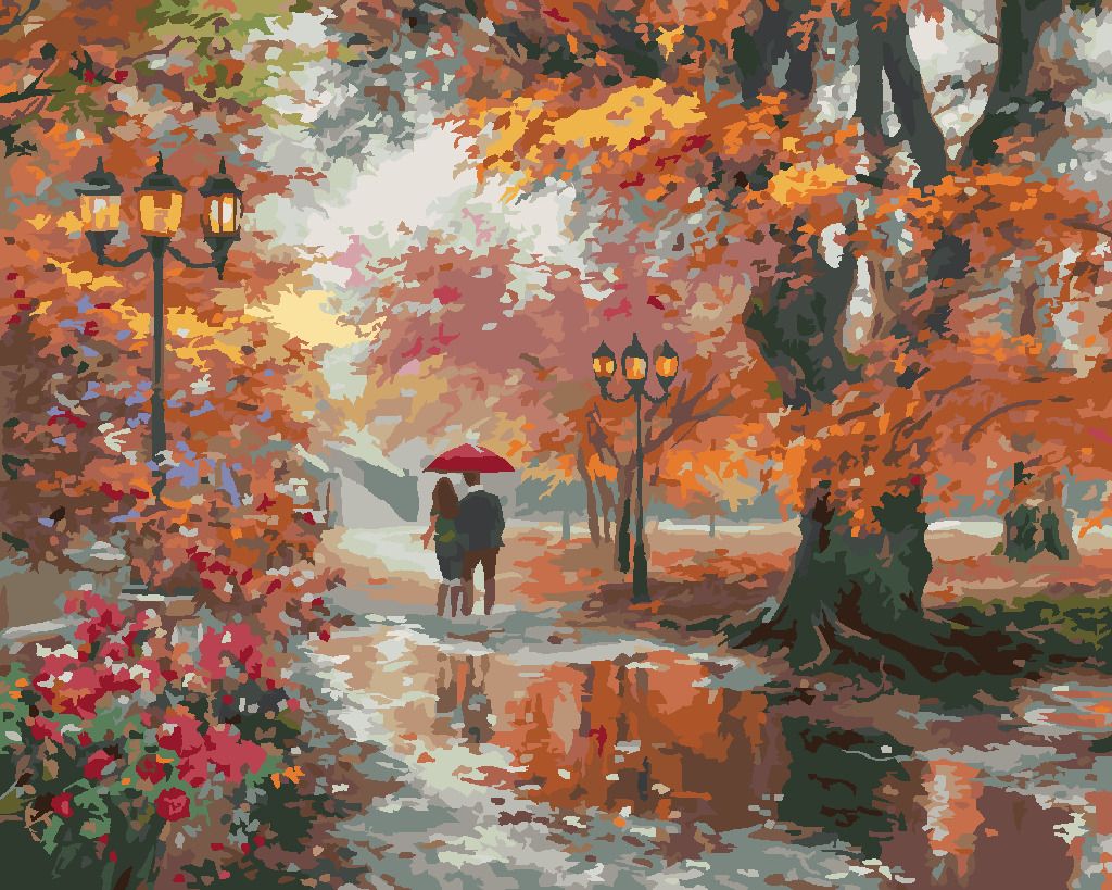 zuty Malování podle čísel - PÁR POD DEŠTNÍKEM PO DEŠTI A PODZIMNÍ PARK (ABRAHAM HUNTER) - Rozměr: 40x50 cm, Rámování: Varianta: vypnuté plátno na rám - obrázek 7