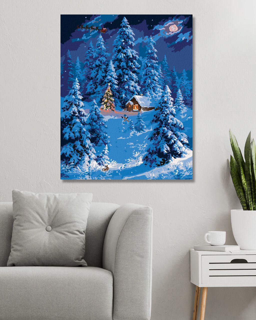 zuty Malování podle čísel - VYSOKÉ STROMY, SNĚHULÁK A CHATA V ZIMĚ (ABRAHAM HUNTER) - Rozměr: 40x50 cm, Rámování: Varianta: vypnuté plátno na rám - obrázek 6