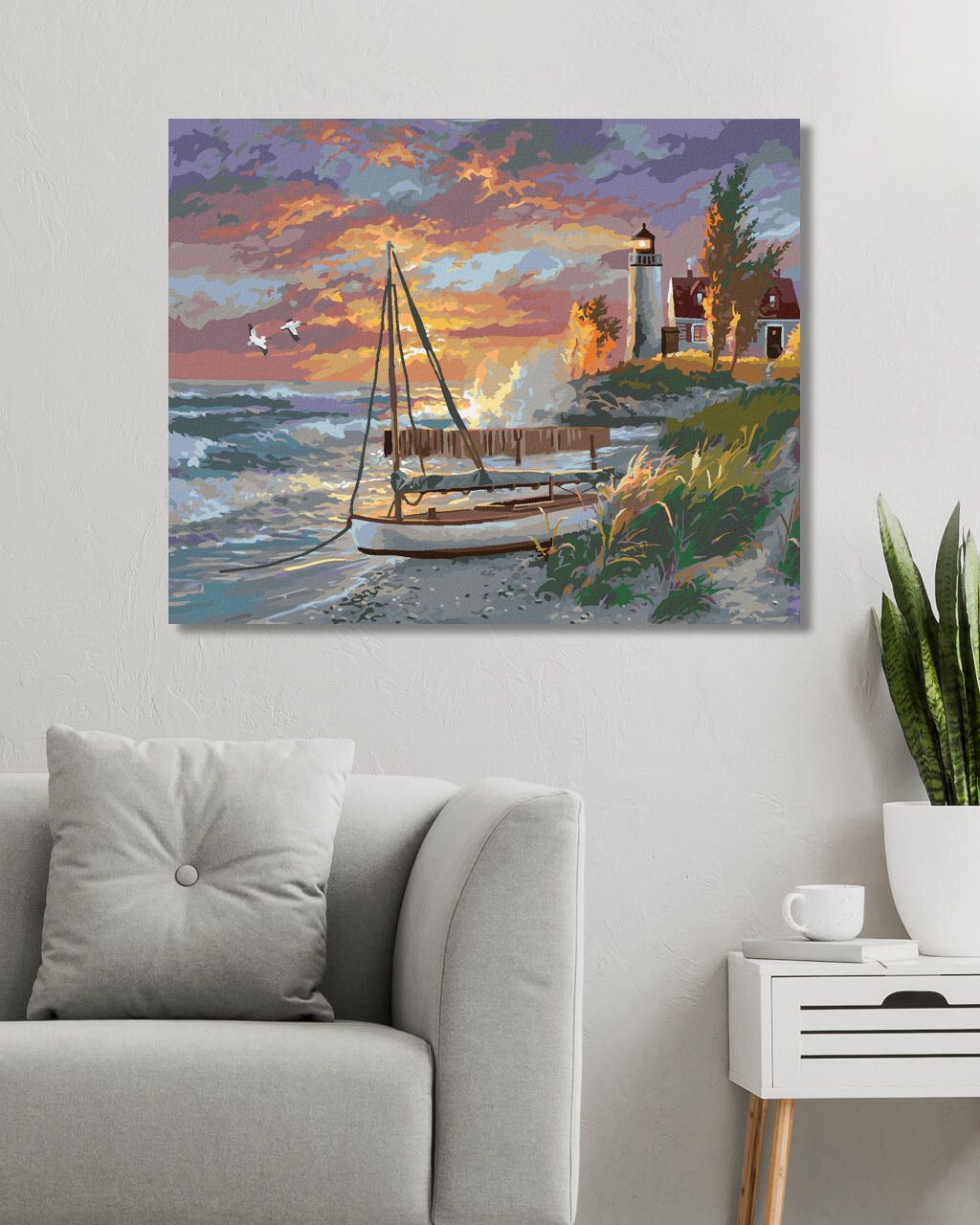 zuty Malování podle čísel - PLACHETNICE NA PLÁŽI, MAJÁK A ZÁPAD SLUNCE (ABRAHAM HUNTER) - Rozměr: 40x50 cm, Rámování: Varianta: bez rámu a bez vypnutí plátna - obrázek 10