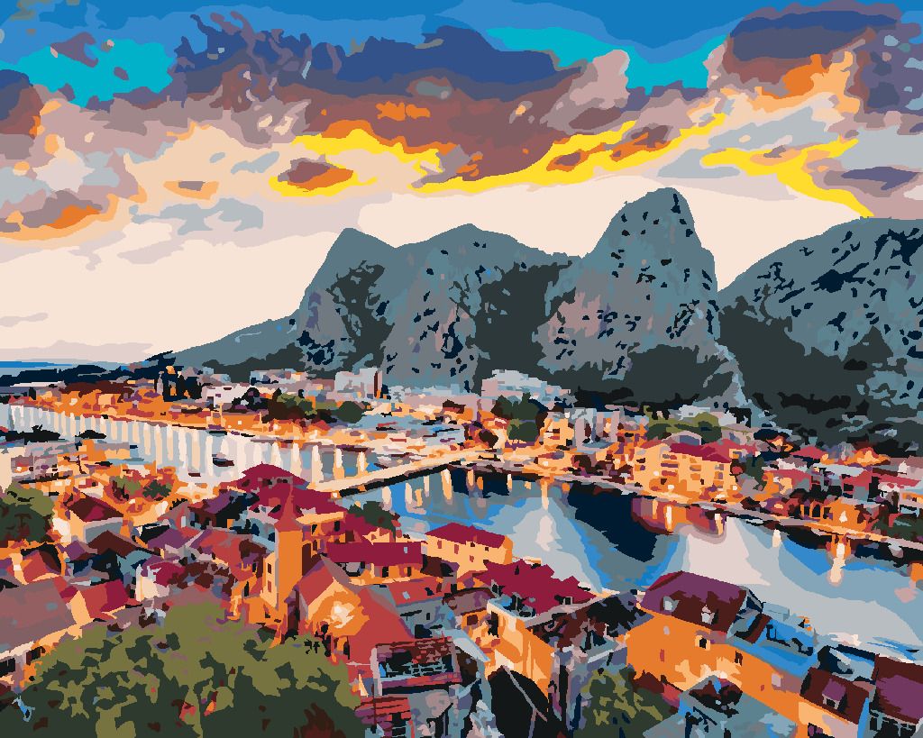 zuty Malování podle čísel - VEČERNÍ PANORAMA MĚSTA OMIŠ - Rozměr: 40x50 cm, Rámování: Varianta: vypnuté plátno na rám - obrázek 8