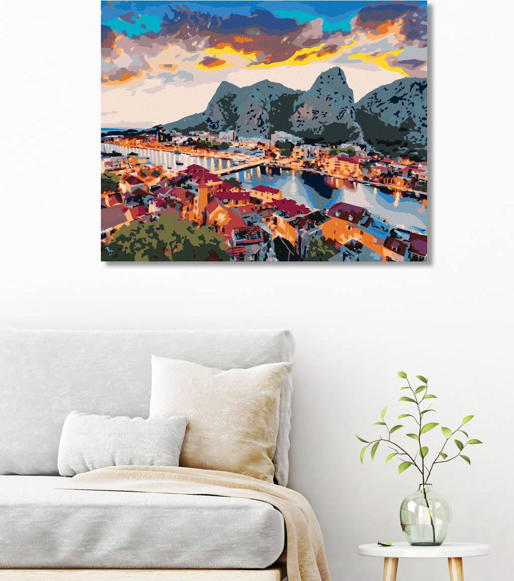 zuty Malování podle čísel - VEČERNÍ PANORAMA MĚSTA OMIŠ - Rozměr: 40x50 cm, Rámování: Varianta: vypnuté plátno na rám - obrázek 9