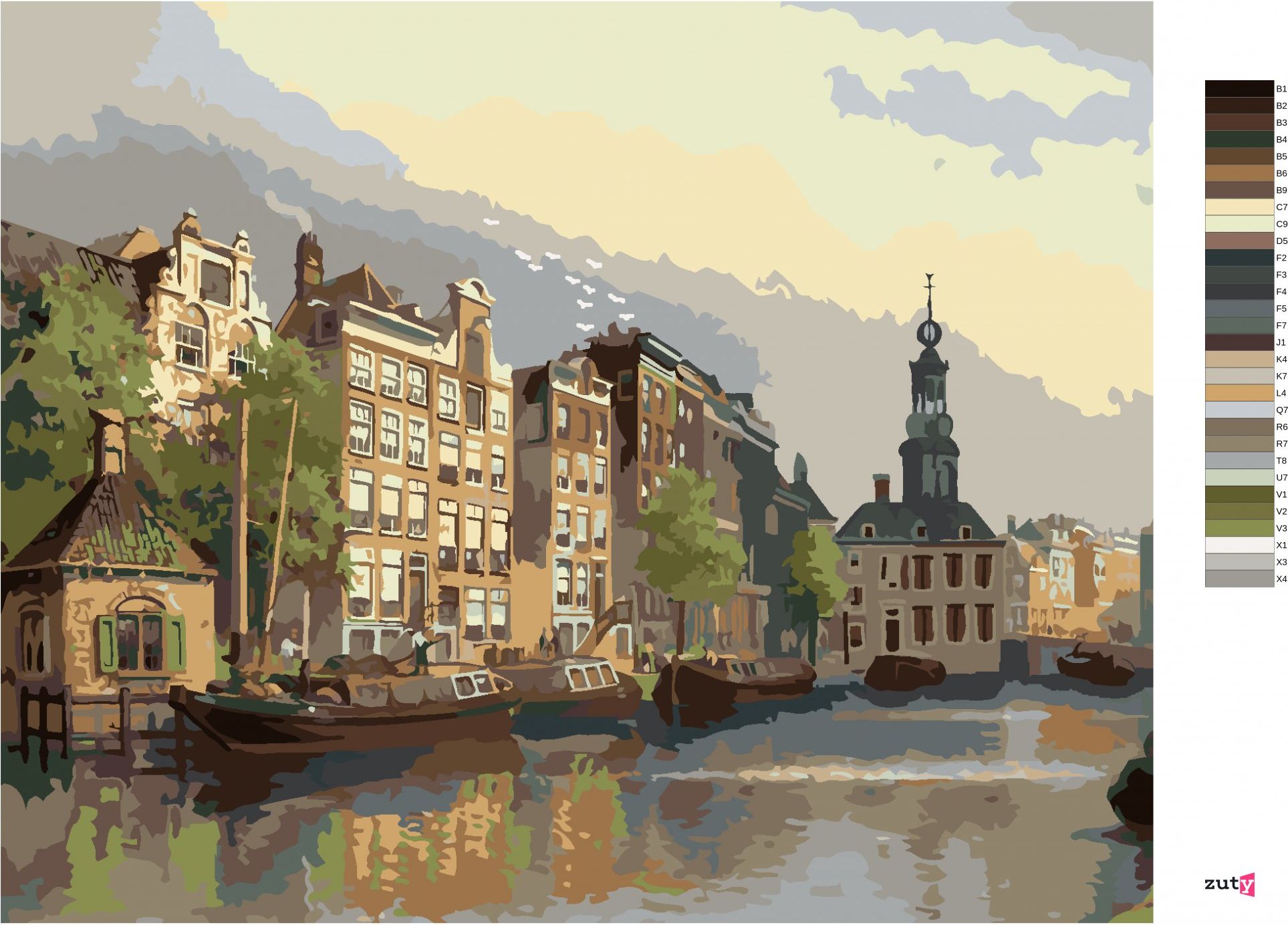 zuty Malování podle čísel - POHLED NA MINCOVNU V AMSTERDAMU - Rozměr: 40x50 cm, Rámování: Varianta: bez rámu a bez vypnutí plátna - obrázek 5