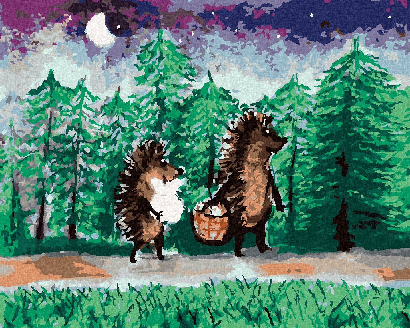 zuty Malování podle čísel - JEŽEK S KAMARÁDEM NA HŘIBECH - Rozměr: 40x50 cm, Rámování: Varianta: vypnuté plátno na rám - obrázek 1