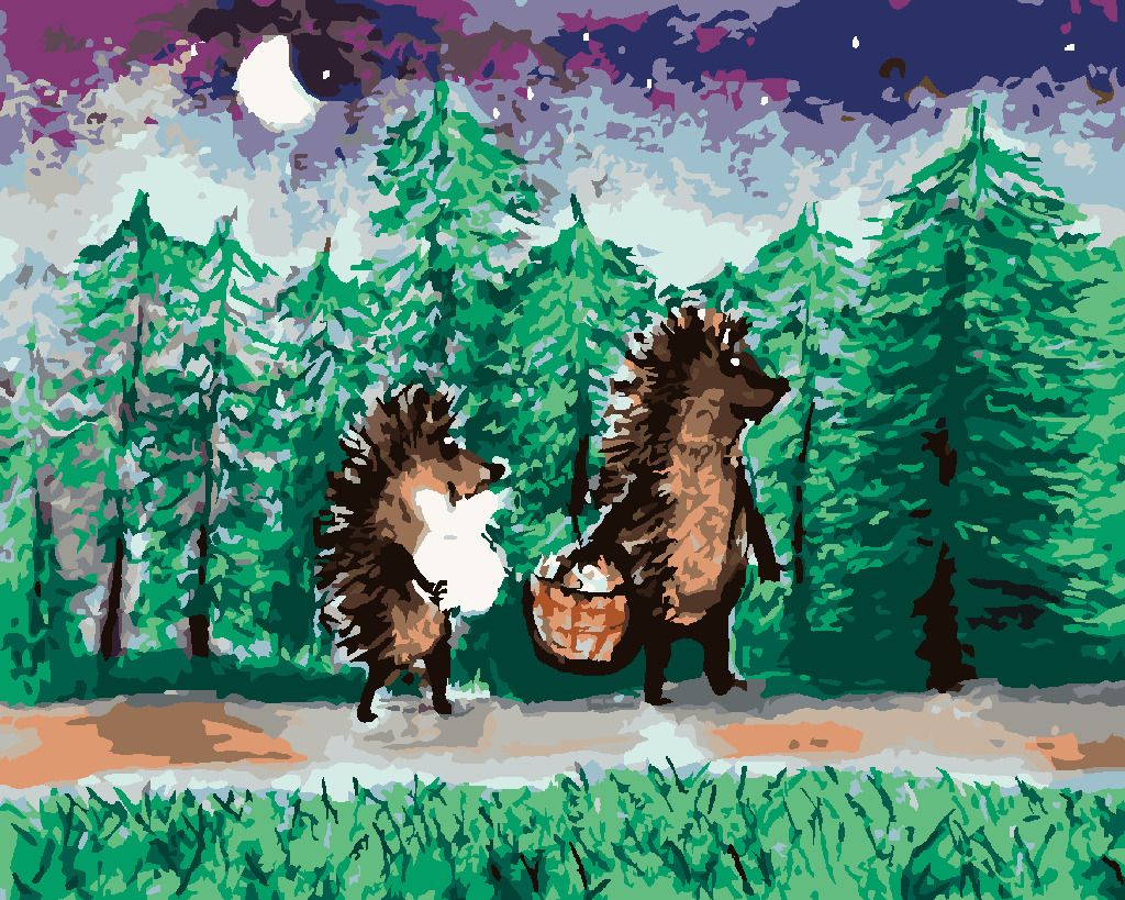 zuty Malování podle čísel - JEŽEK S KAMARÁDEM NA HŘIBECH - Rozměr: 40x50 cm, Rámování: Varianta: vypnuté plátno na rám - obrázek 6