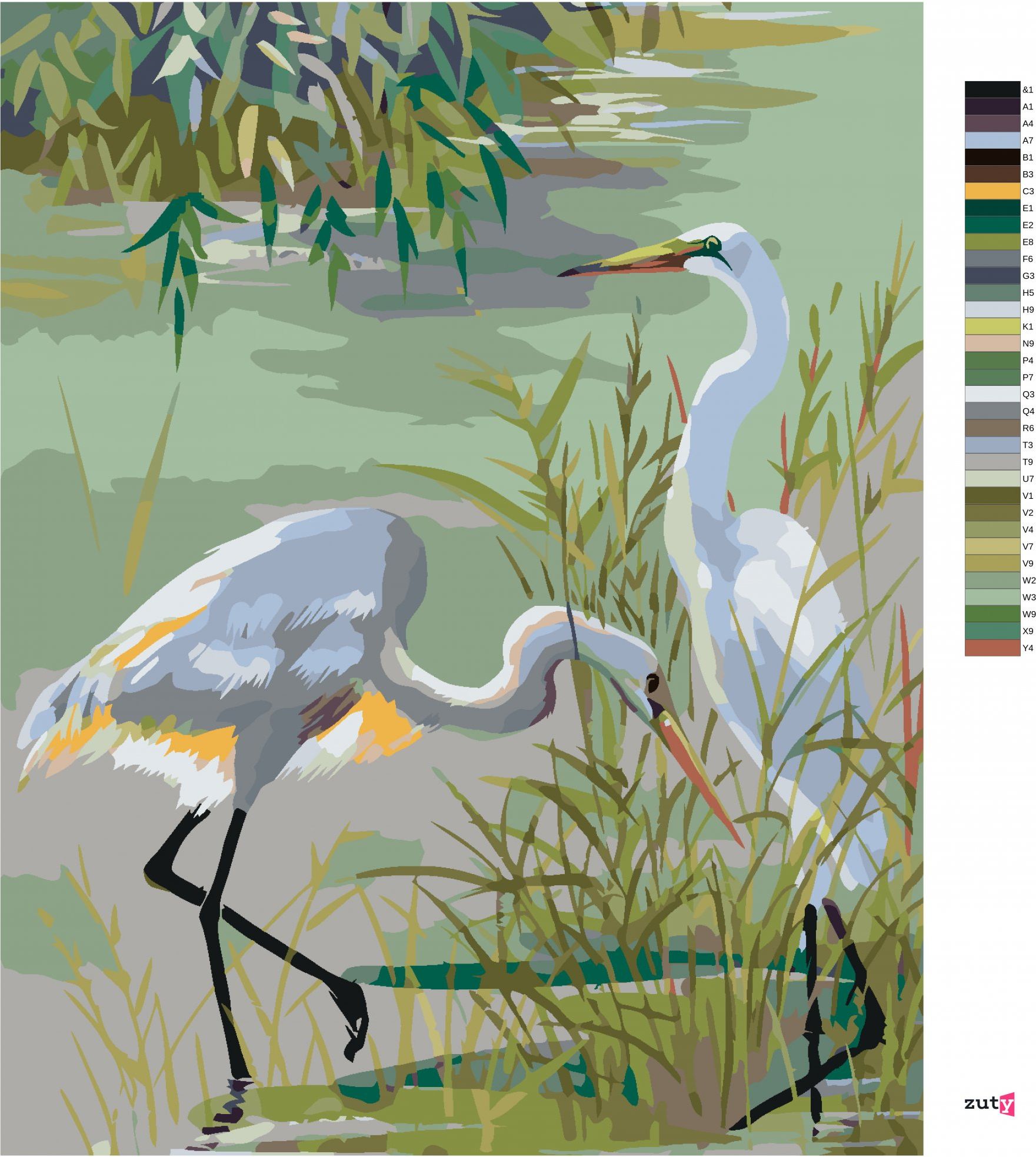 zuty Malování podle čísel - DVĚ VOLAVKY POPELAVÉ U JEZERA - Rozměr: 40x50 cm, Rámování: Varianta: bez rámu a bez vypnutí plátna - obrázek 8