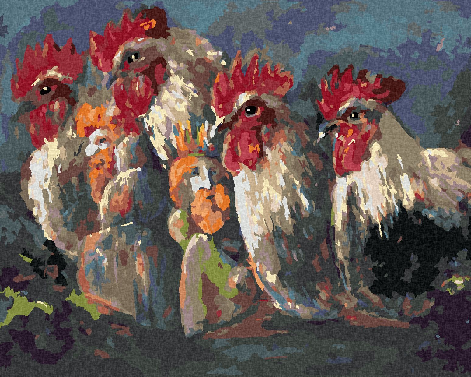 zuty Malování podle čísel - KOHOUTI - Rozměr: 40x50 cm, Rámování: Varianta: bez rámu a bez vypnutí plátna - obrázek 1
