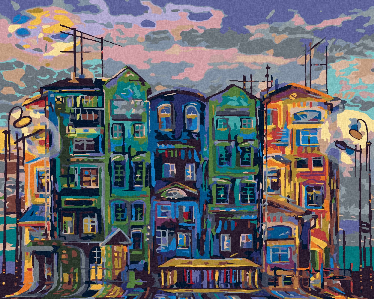 zuty Malování podle čísel - VYSOKÉ DOMY V AMSTERDAMU - Rozměr: 40x50 cm, Rámování: Varianta: vypnuté plátno na rám - obrázek 1