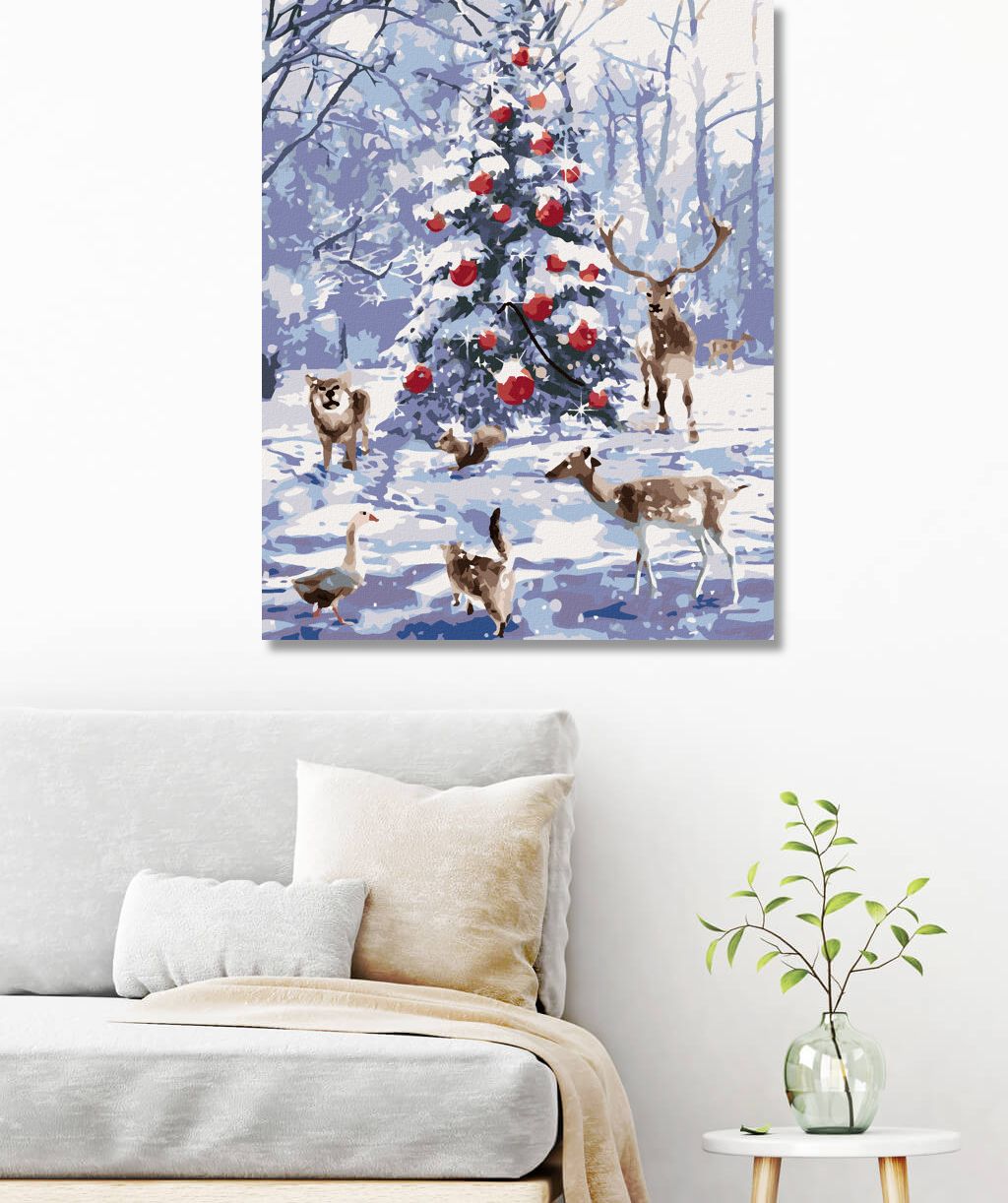 zuty Malování podle čísel - ZVÍŘATA U VÁNOČNÍHO STROMEČKU - Rozměr: 40x50 cm, Rámování: Varianta: bez rámu a bez vypnutí plátna - obrázek 2