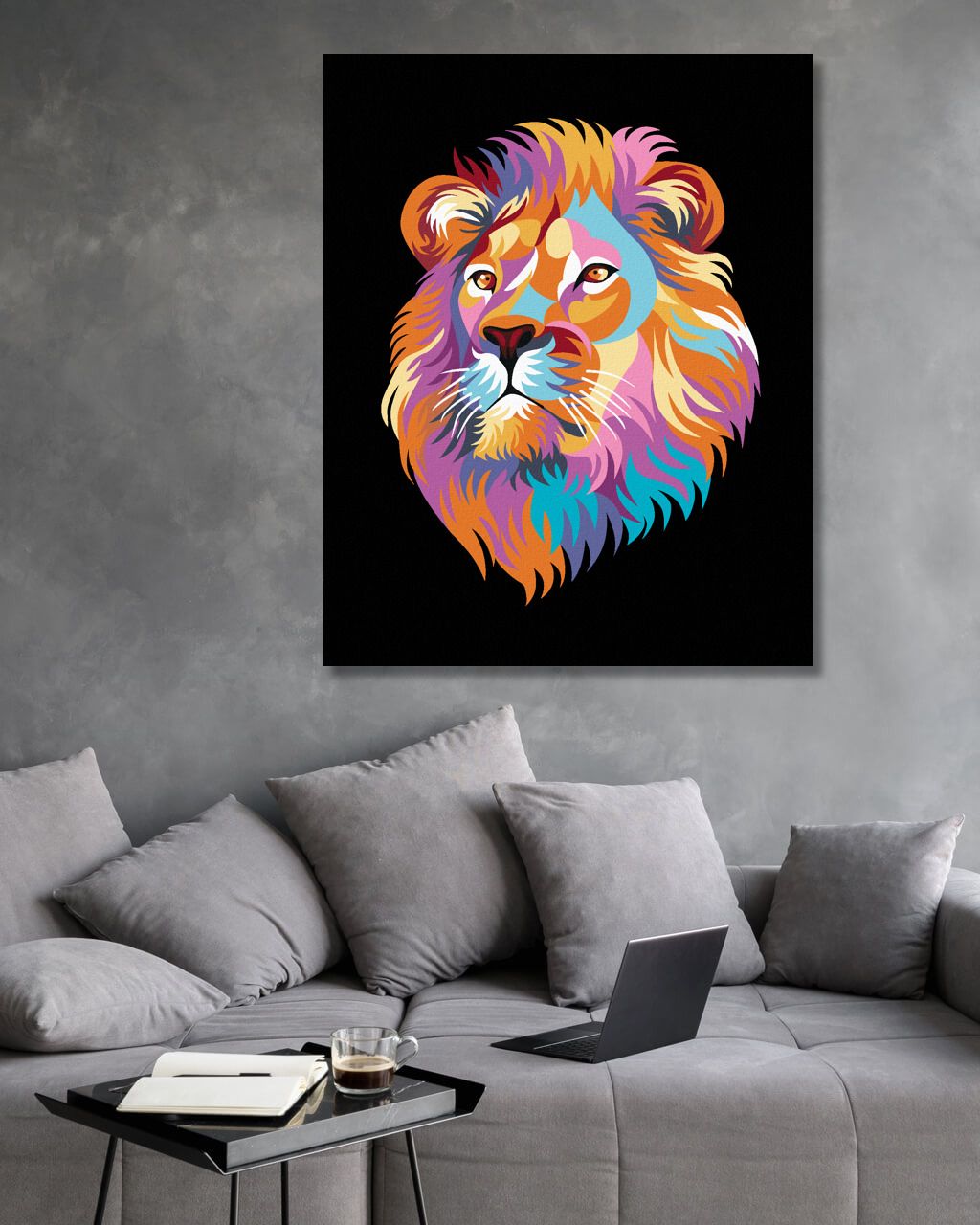 zuty Malování podle čísel - KRÁSNÝ BAREVNÝ LEV NA ČERNÉM POZADÍ - Rozměr: 40x50 cm, Rámování: Varianta: bez rámu a bez vypnutí plátna - obrázek 3