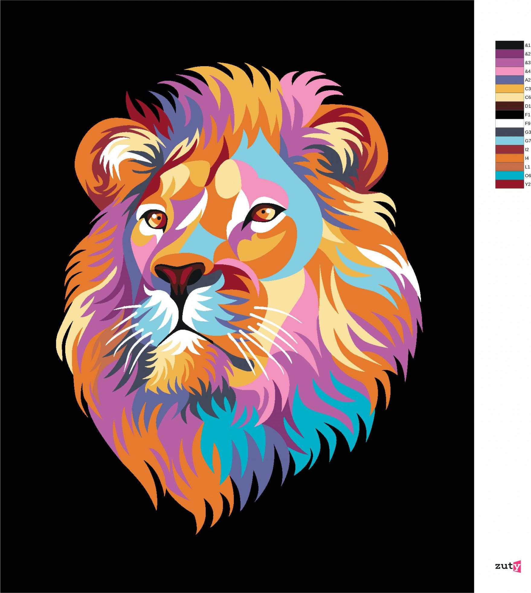 zuty Malování podle čísel - KRÁSNÝ BAREVNÝ LEV NA ČERNÉM POZADÍ - Rozměr: 40x50 cm, Rámování: Varianta: bez rámu a bez vypnutí plátna - obrázek 5
