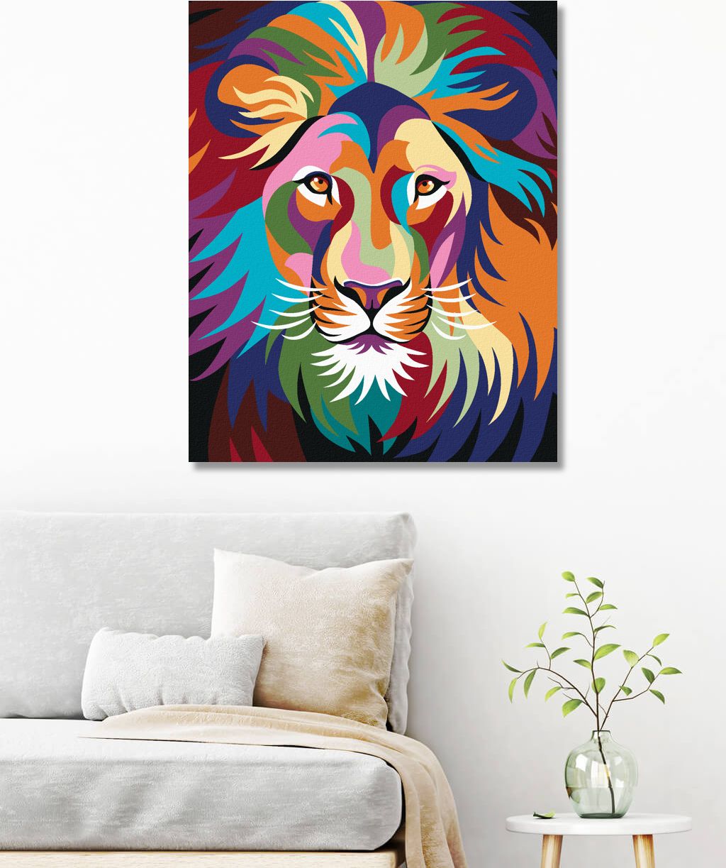 zuty Malování podle čísel - BAREVNÝ LEV S HŘÍVOU - Rozměr: 40x50 cm, Rámování: Varianta: vypnuté plátno na rám - obrázek 6