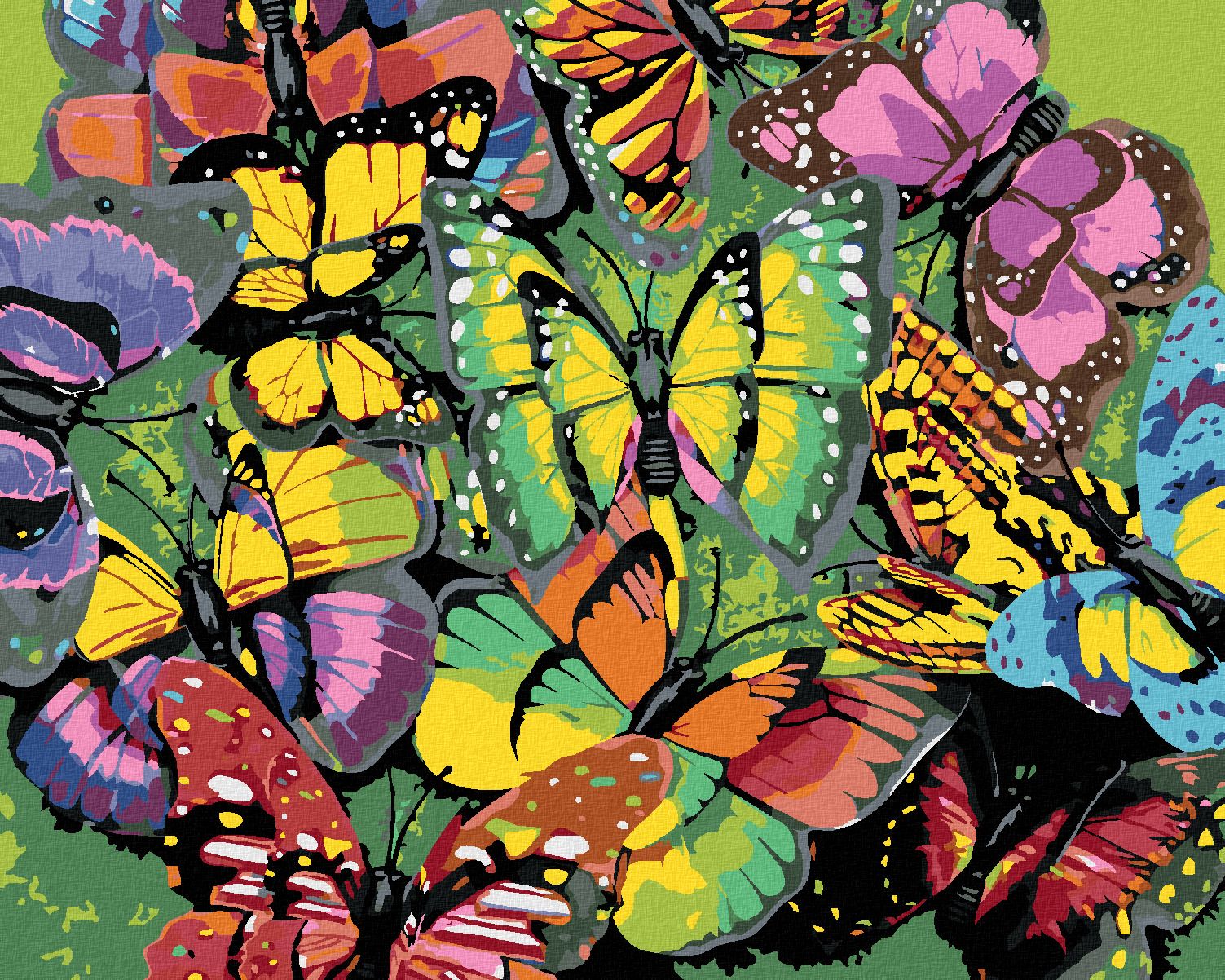 zuty Malování podle čísel - HEJNO BAREVNÝCH MOTÝLŮ - Rozměr: 40x50 cm, Rámování: Varianta: vypnuté plátno na rám - obrázek 1