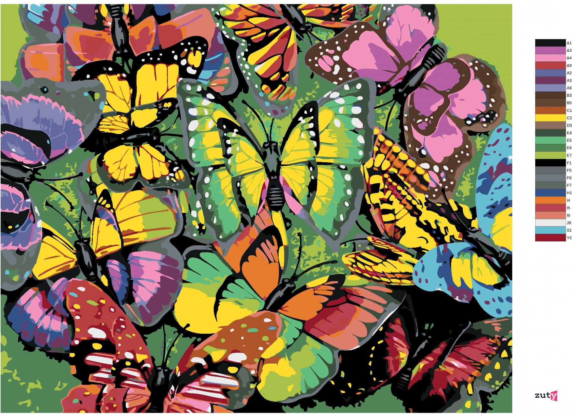 zuty Malování podle čísel - HEJNO BAREVNÝCH MOTÝLŮ - Rozměr: 40x50 cm, Rámování: Varianta: vypnuté plátno na rám - obrázek 4