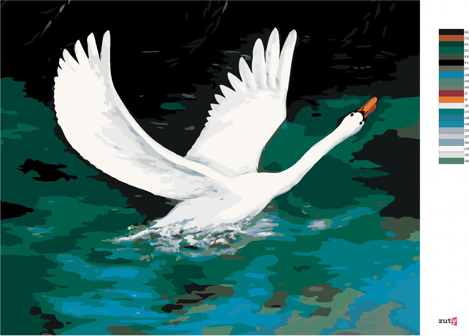 zuty Malování podle čísel - BÍLÁ LABUŤ NA ČERNÉM JEZEŘE - Rozměr: 40x50 cm, Rámování: Varianta: bez rámu a bez vypnutí plátna - obrázek 8