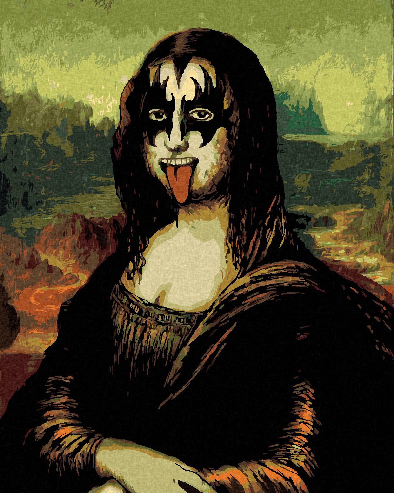 zuty Malování podle čísel - MONA LISA JAKO ROCKOVÁ HVĚZDA - Rozměr: 40x50 cm, Rámování: Varianta: vypnuté plátno na rám - obrázek 1