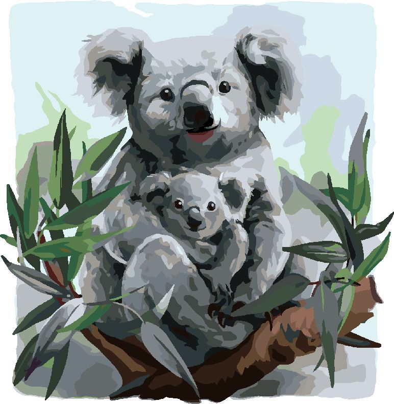 zuty Malování podle čísel - KOALA A JEJÍ DÍTĚ - Rozměr: 40x50 cm, Rámování: Varianta: vypnuté plátno na rám - obrázek 2
