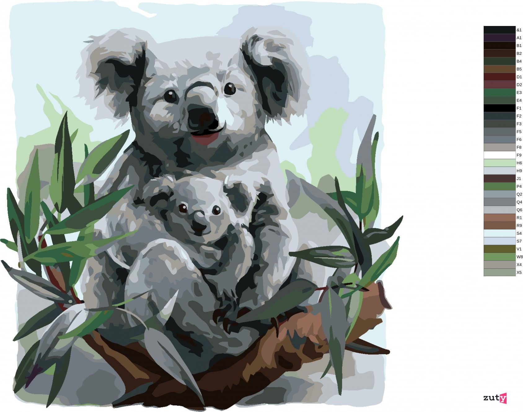 zuty Malování podle čísel - KOALA A JEJÍ DÍTĚ - Rozměr: 40x50 cm, Rámování: Varianta: vypnuté plátno na rám - obrázek 7
