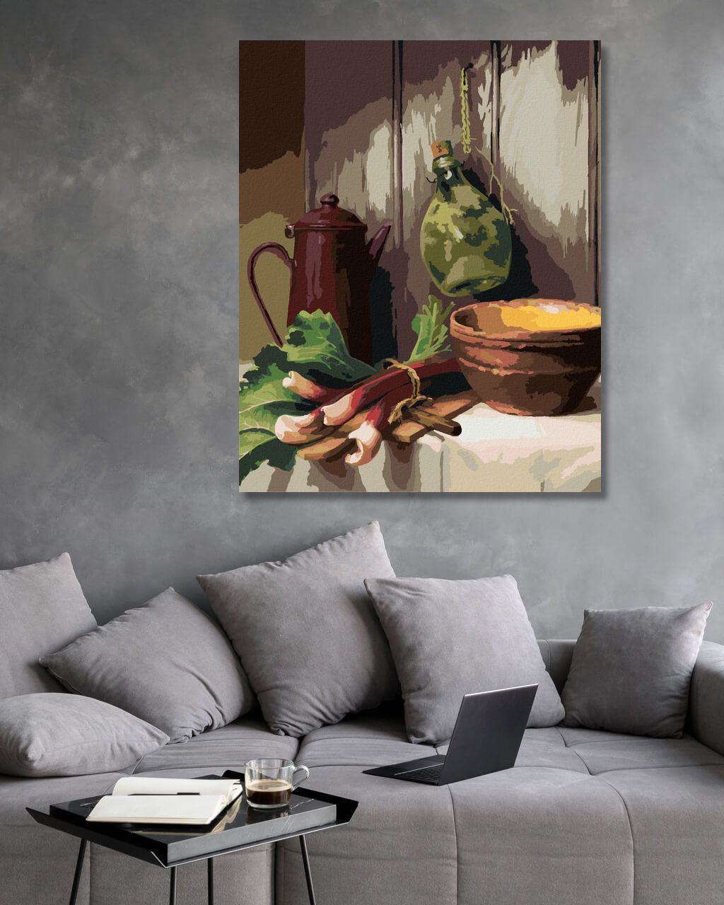 zuty Malování podle čísel - ZÁTIŠÍ REBARBORA, KONVICE, MÍSA A SKLENĚNÁ LÁHEV (PIETER WAGEMANS) - Rozměr: 40x50 cm, Rámování: Varianta: bez rámu a bez vypnutí plátna - obrázek 8