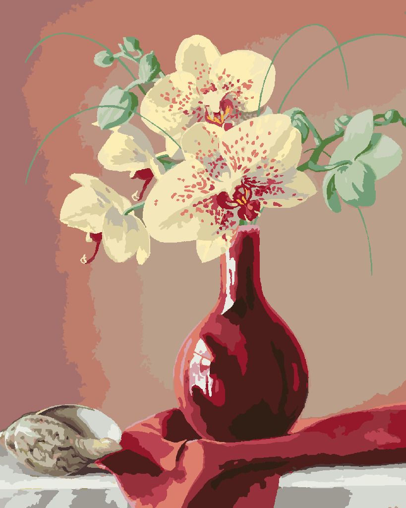 zuty Malování podle čísel - ZÁTIŠÍ ORCHIDEJ V ČERVENÉ VÁZE A MUŠLE (PIETER WAGEMANS) - Rozměr: 40x50 cm, Rámování: Varianta: vypnuté plátno na rám - obrázek 16
