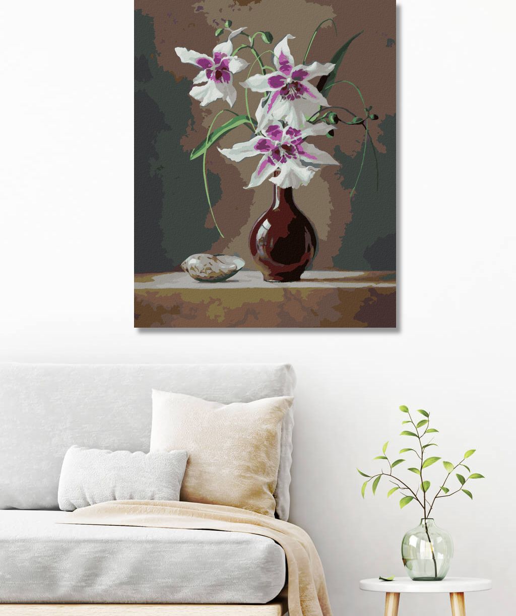 zuty Malování podle čísel - ZÁTIŠÍ ORCHIDEJ V ČERVENÉ VÁZE A MUŠLE (PIETER WAGEMANS) - Rozměr: 40x50 cm, Rámování: Varianta: vypnuté plátno na rám - obrázek 20