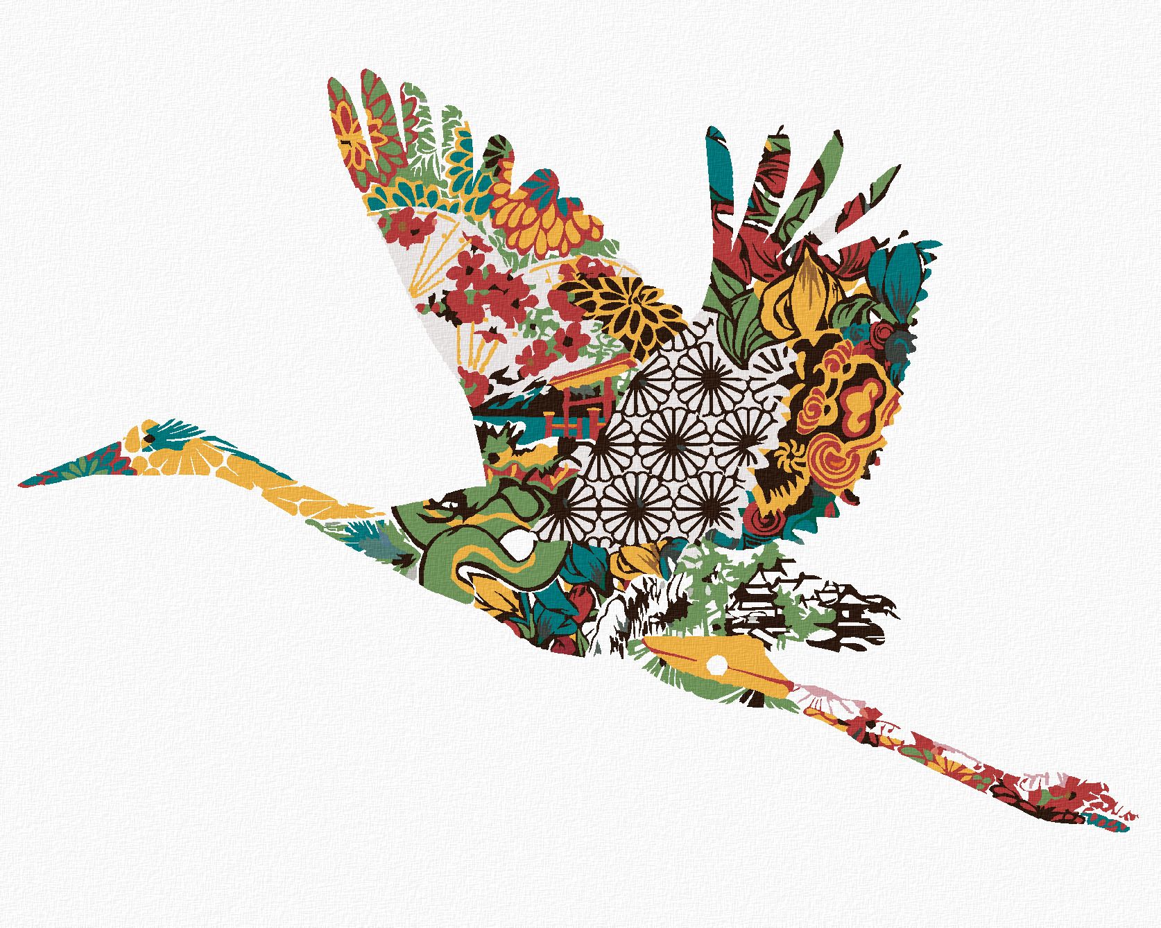 zuty Malování podle čísel - ČÁP S ORNAMENTY - Rozměr: 40x50 cm, Rámování: Varianta: bez rámu a bez vypnutí plátna - obrázek 1