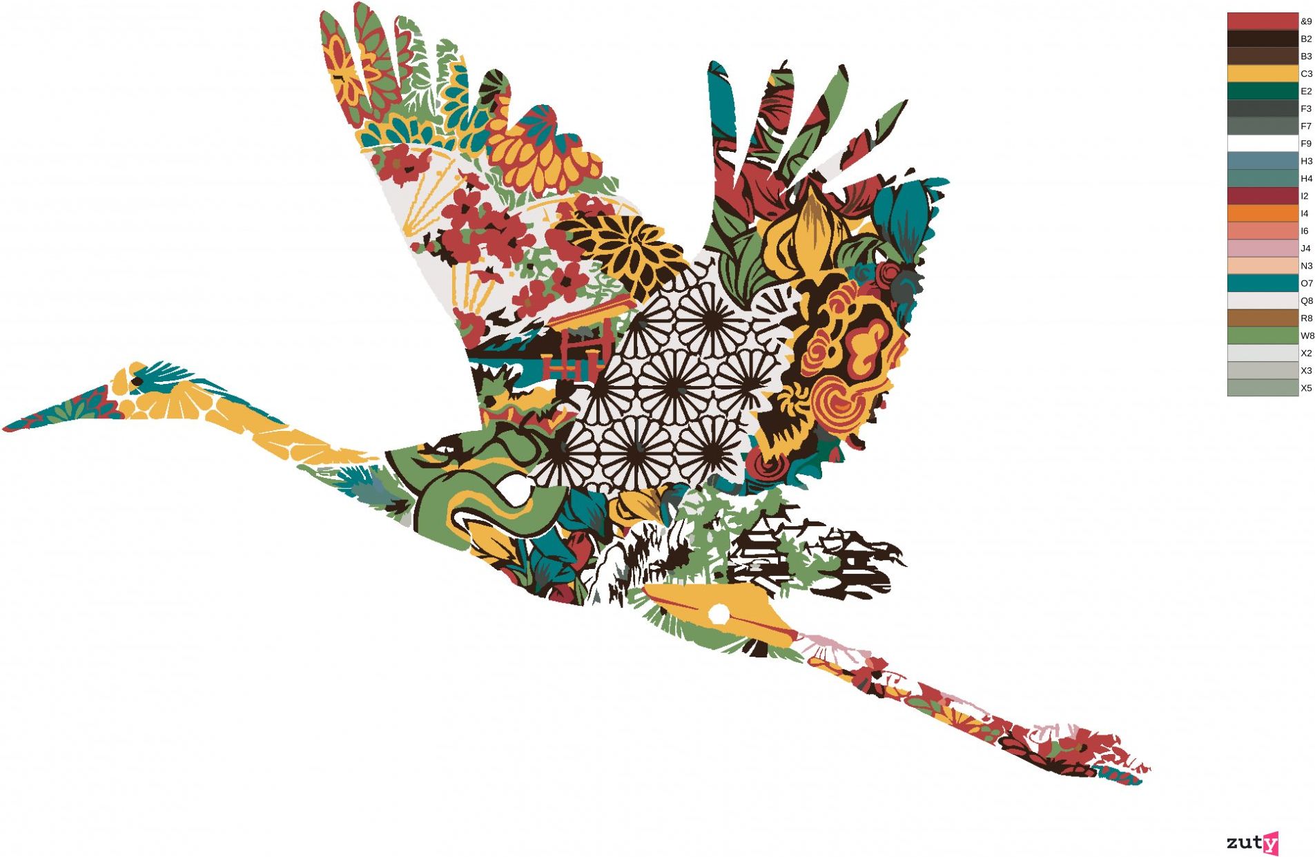 zuty Malování podle čísel - ČÁP S ORNAMENTY - Rozměr: 40x50 cm, Rámování: Varianta: bez rámu a bez vypnutí plátna - obrázek 6
