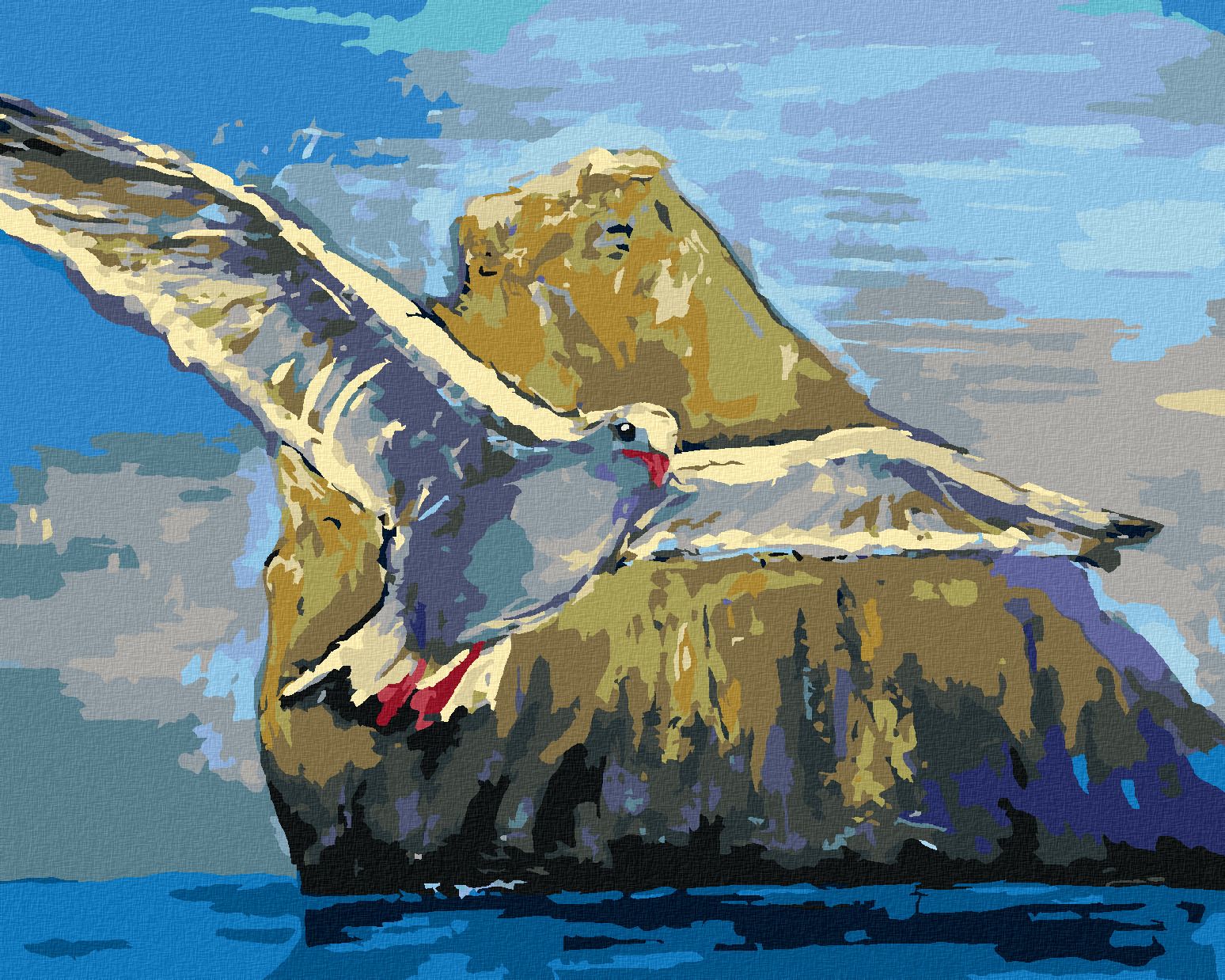 zuty Malování podle čísel - RACEK LETÍCÍ KOLEM KAMENE - Rozměr: 40x50 cm, Rámování: Varianta: bez rámu a bez vypnutí plátna - obrázek 1