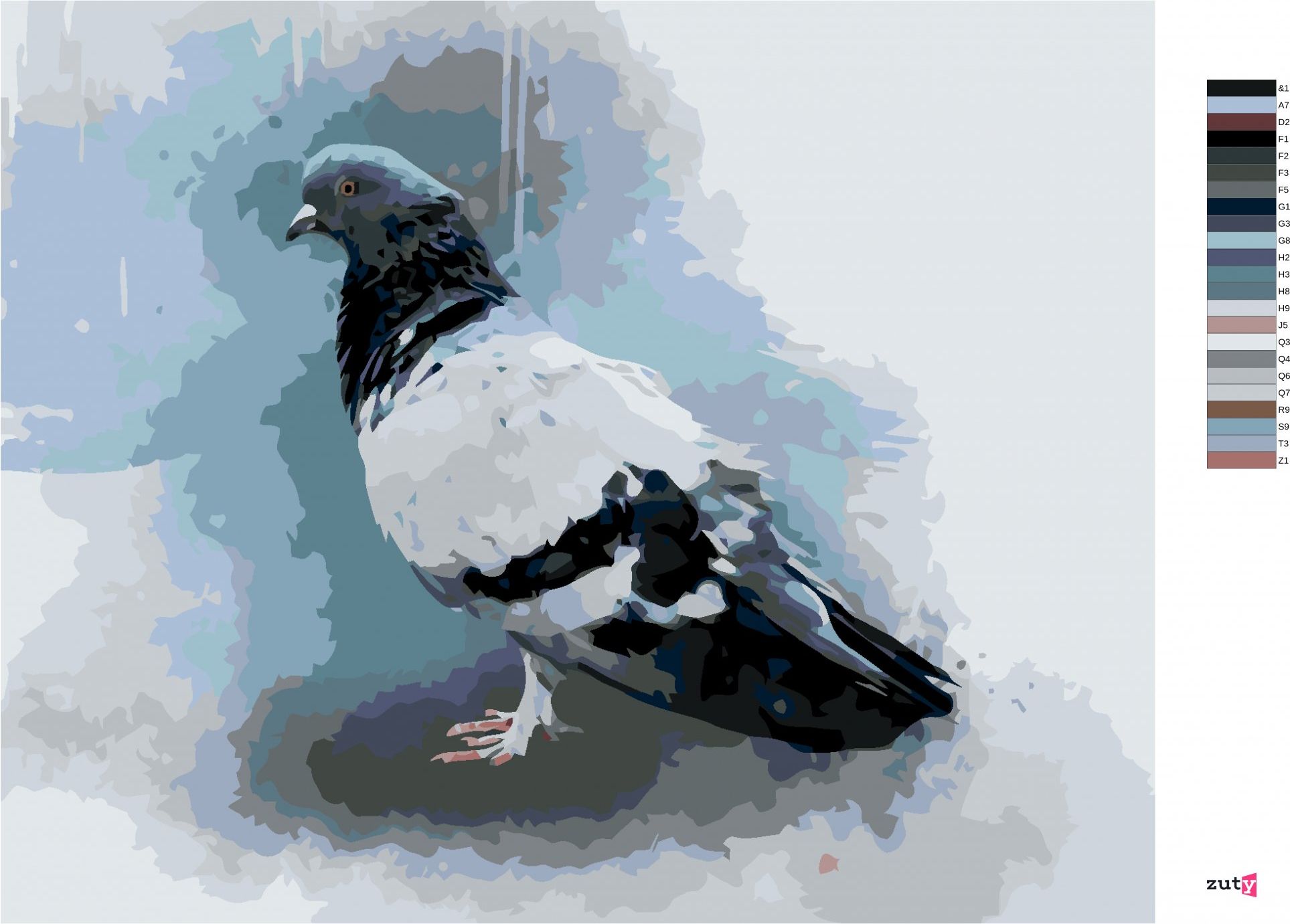 zuty Malování podle čísel - HOLUB - Rozměr: 40x50 cm, Rámování: Varianta: bez rámu a bez vypnutí plátna - obrázek 3