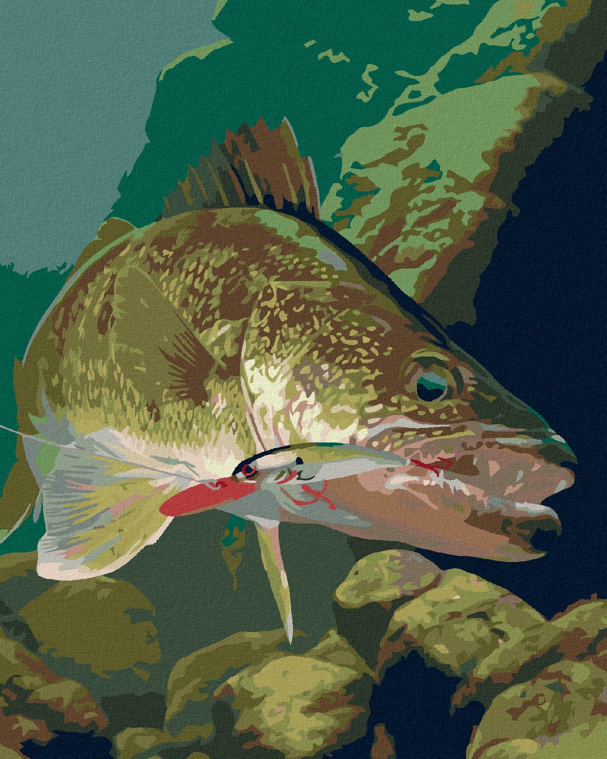 zuty Malování podle čísel - ŠTIKA CHYCENÁ NA HÁČEK (AL AGNEW) - Rozměr: 40x50 cm, Rámování: Varianta: bez rámu a bez vypnutí plátna - obrázek 1