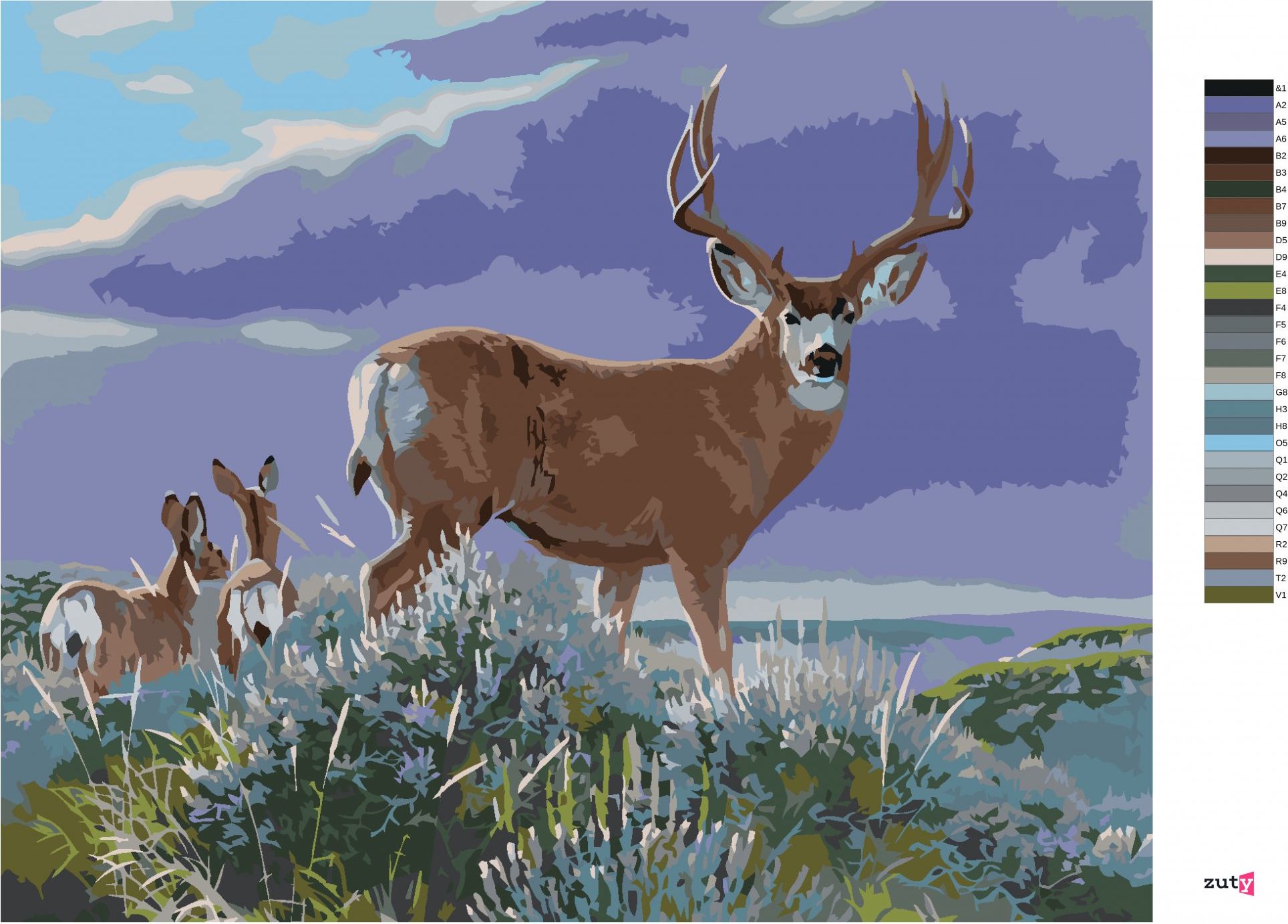 zuty Malování podle čísel - JELEN S MLÁĎATY NA PAHORKU (AL AGNEW) - Rozměr: 40x50 cm, Rámování: Varianta: bez rámu a bez vypnutí plátna - obrázek 8