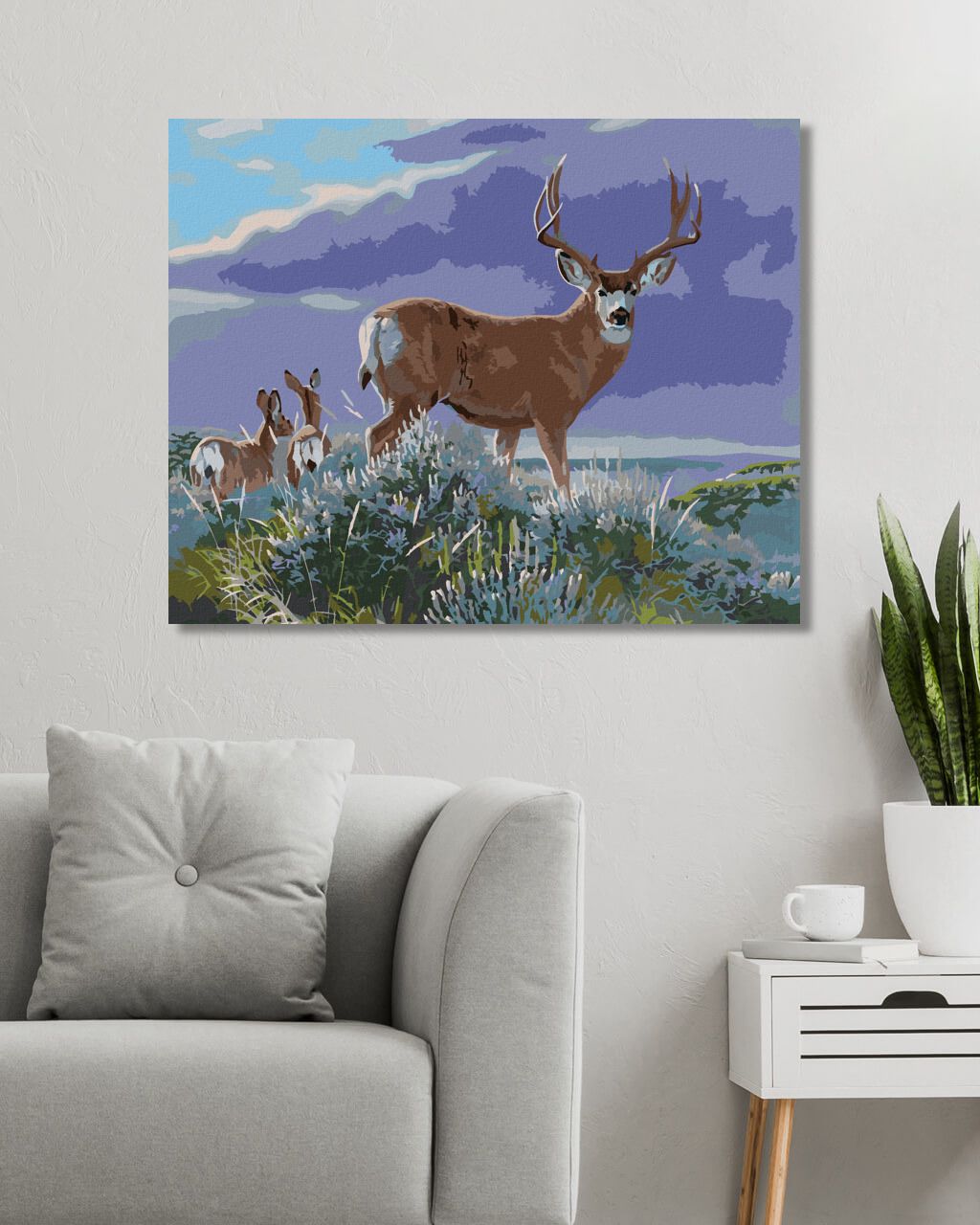 zuty Malování podle čísel - JELEN S MLÁĎATY NA PAHORKU (AL AGNEW) - Rozměr: 40x50 cm, Rámování: Varianta: vypnuté plátno na rám - obrázek 6