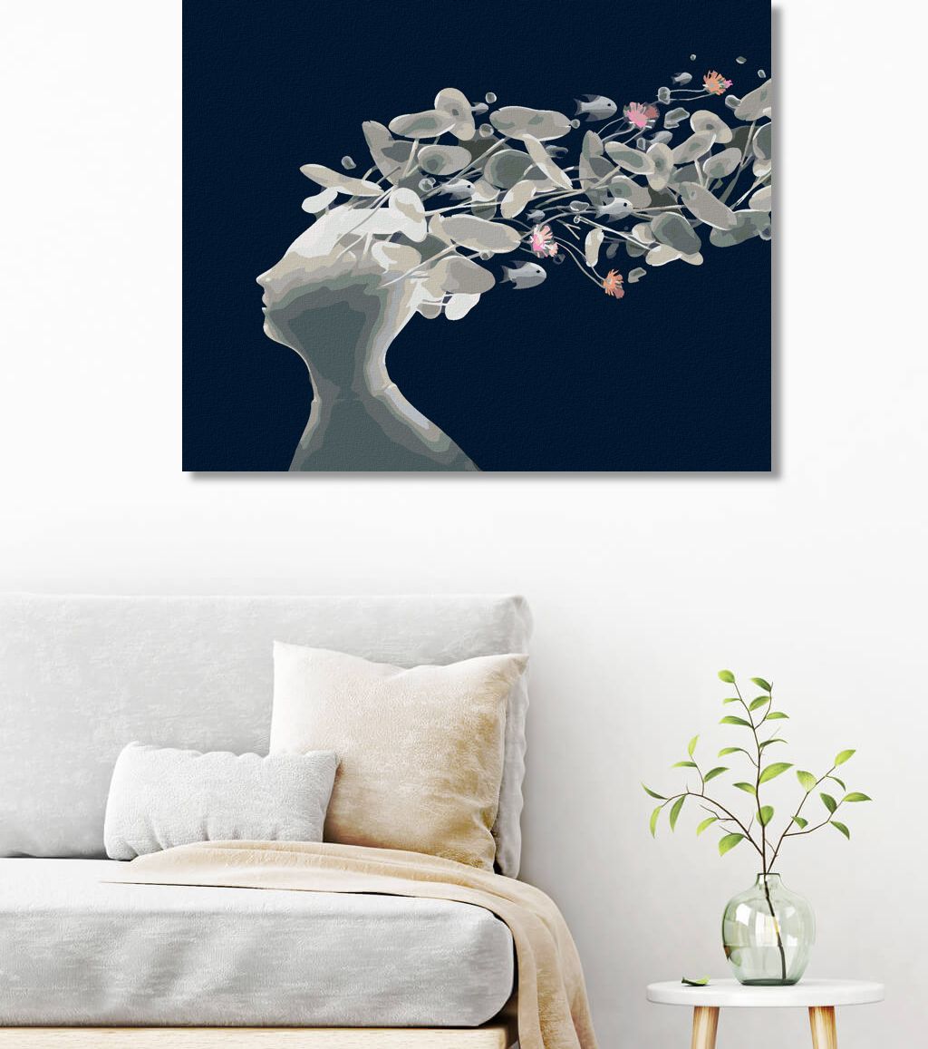 zuty Malování podle čísel - ŽENA S MOŘSKÝMI VLASY - Rozměr: 40x50 cm, Rámování: Varianta: vypnuté plátno na rám - obrázek 4