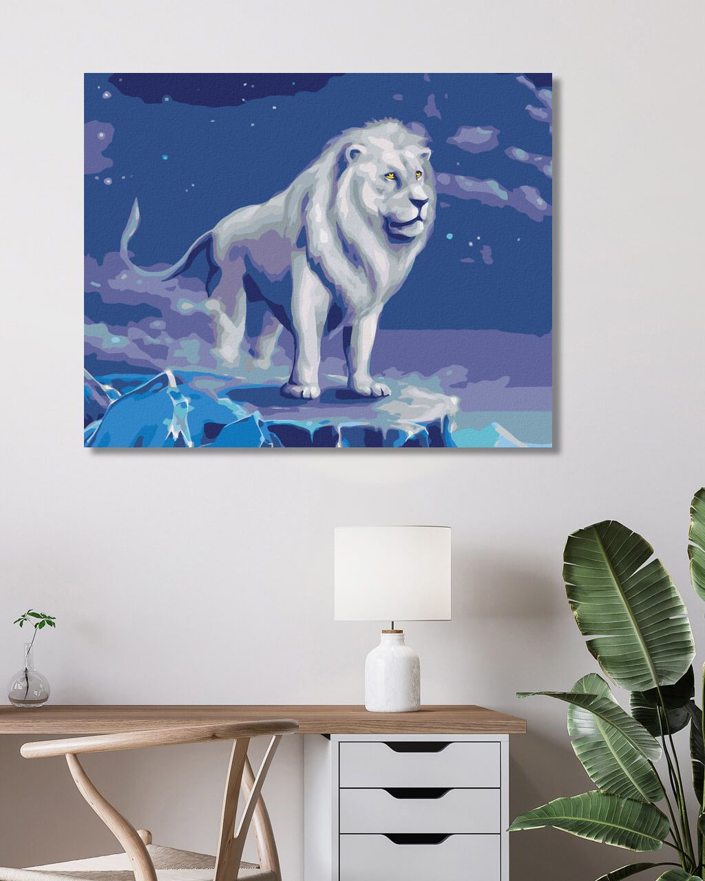 zuty Malování podle čísel - BÍLÝ LEV S JASNOU MODROU OBLOHOU - Rozměr: 40x50 cm, Rámování: Varianta: vypnuté plátno na rám - obrázek 3