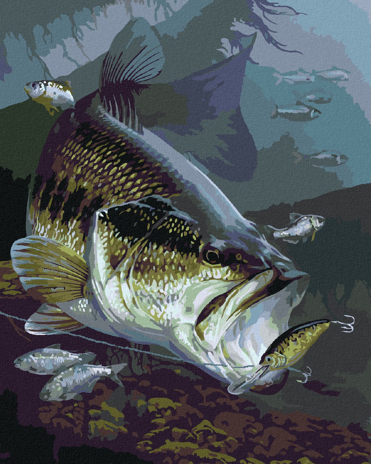 zuty Malování podle čísel - OKOUNEK PSTRUHOVÝ NA HÁČKU (AL AGNEW) - Rozměr: 40x50 cm, Rámování: Varianta: vypnuté plátno na rám - obrázek 1