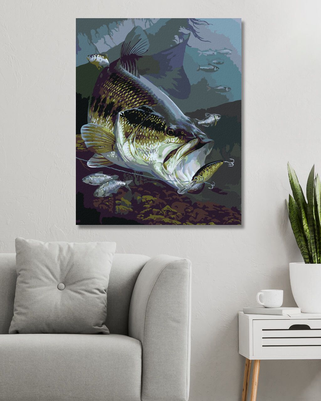 zuty Malování podle čísel - OKOUNEK PSTRUHOVÝ NA HÁČKU (AL AGNEW) - Rozměr: 40x50 cm, Rámování: Varianta: vypnuté plátno na rám - obrázek 9