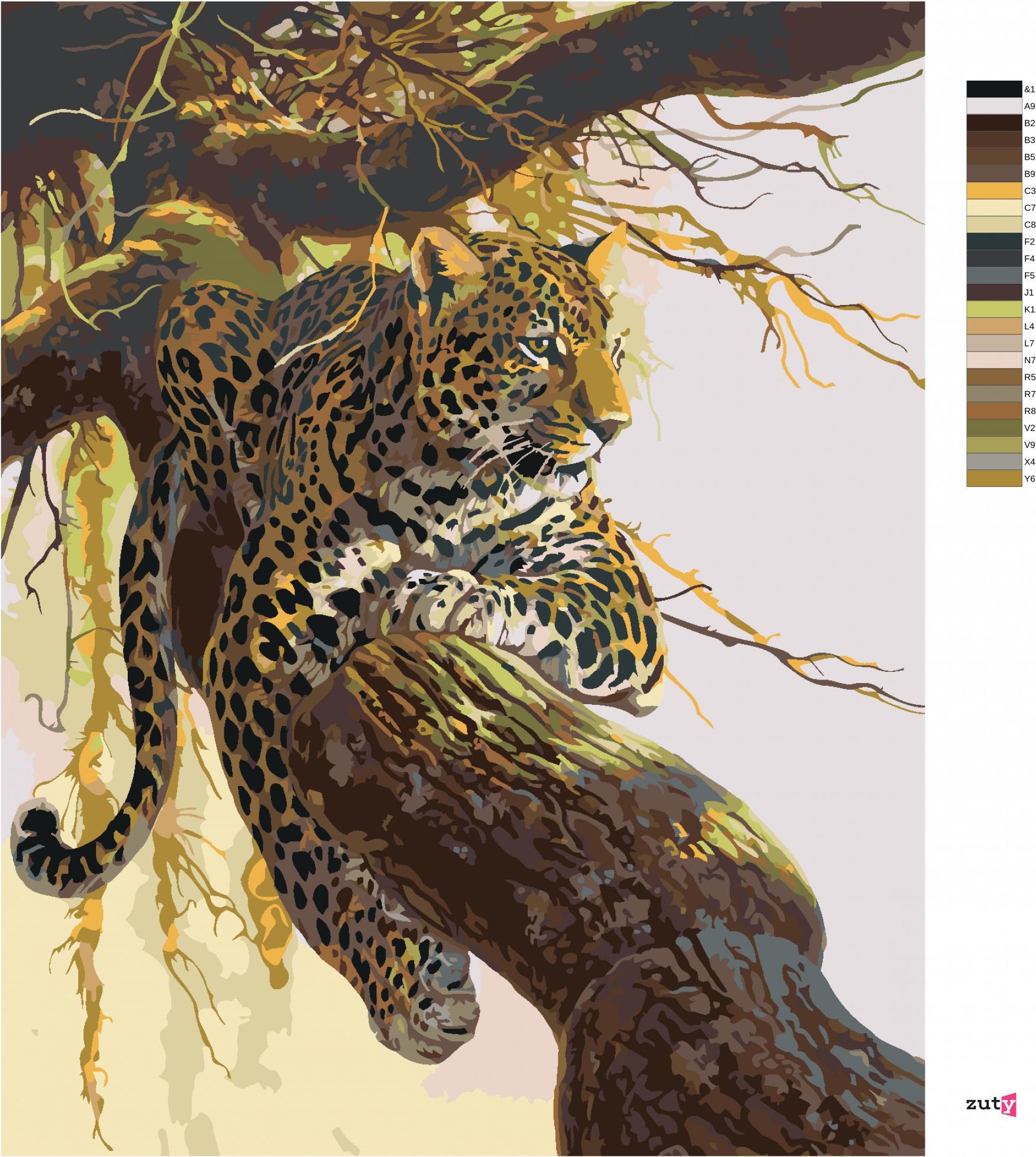 zuty Malování podle čísel - LEVHART LEŽÍCÍ NA VĚTVI (AL AGNEW) - Rozměr: 40x50 cm, Rámování: Varianta: bez rámu a bez vypnutí plátna - obrázek 2