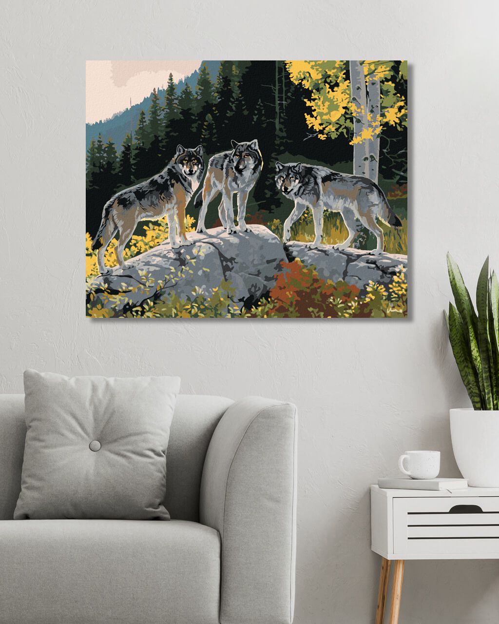 zuty Malování podle čísel - VLCI NA BALVANU A LES (AL AGNEW) - Rozměr: 40x50 cm, Rámování: Varianta: vypnuté plátno na rám - obrázek 2