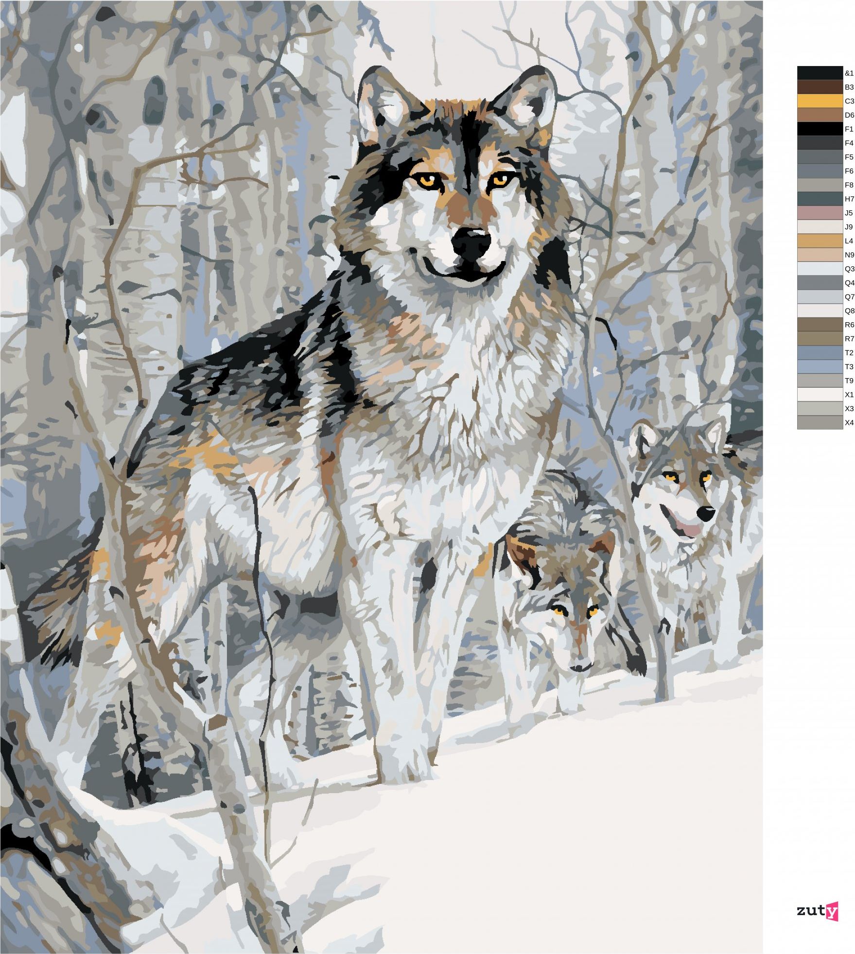 zuty Malování podle čísel - VLK A BŘÍZY V ZIMĚ (AL AGNEW) - Rozměr: 40x50 cm, Rámování: Varianta: vypnuté plátno na rám - obrázek 2