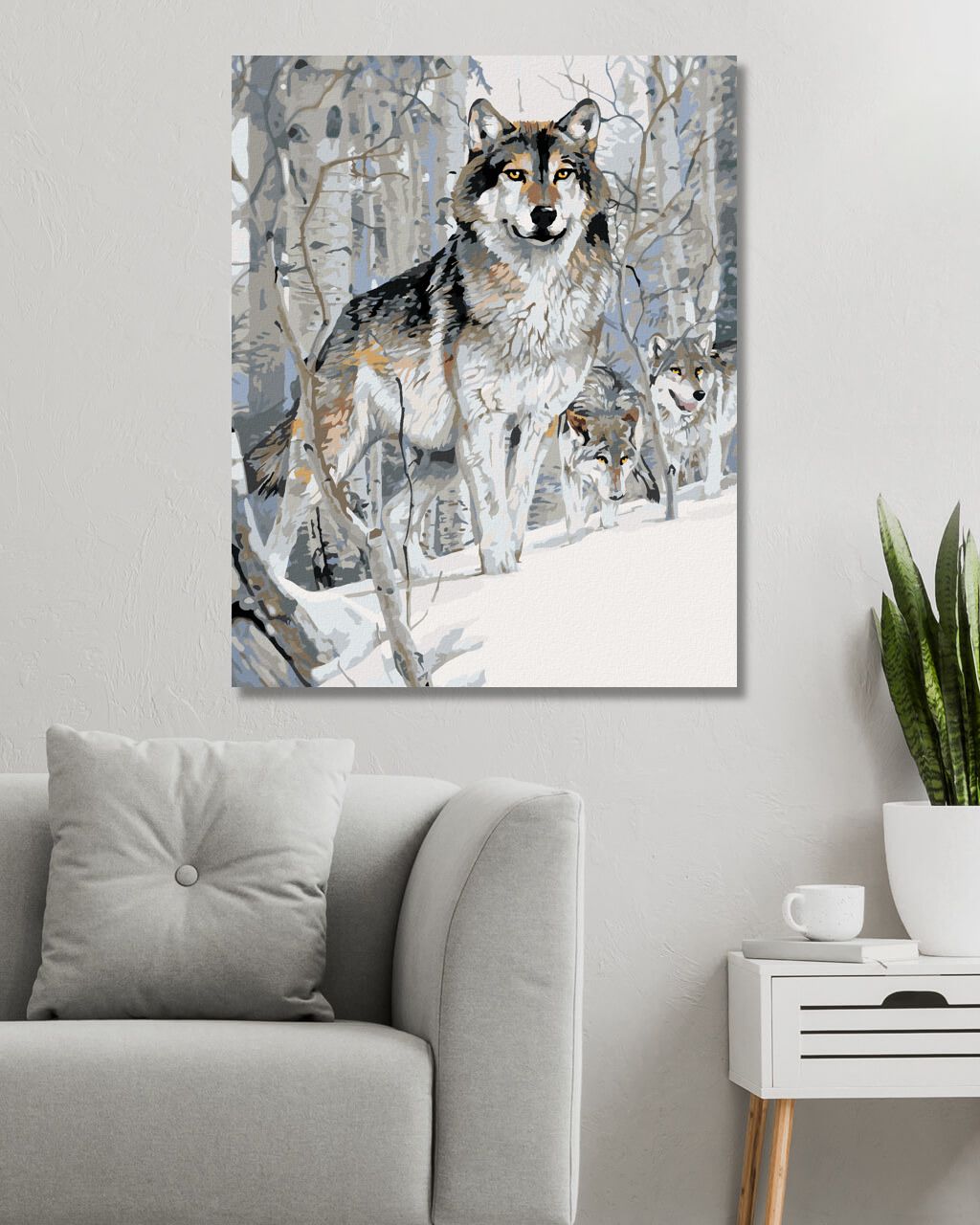 zuty Malování podle čísel - VLK A BŘÍZY V ZIMĚ (AL AGNEW) - Rozměr: 40x50 cm, Rámování: Varianta: vypnuté plátno na rám - obrázek 3