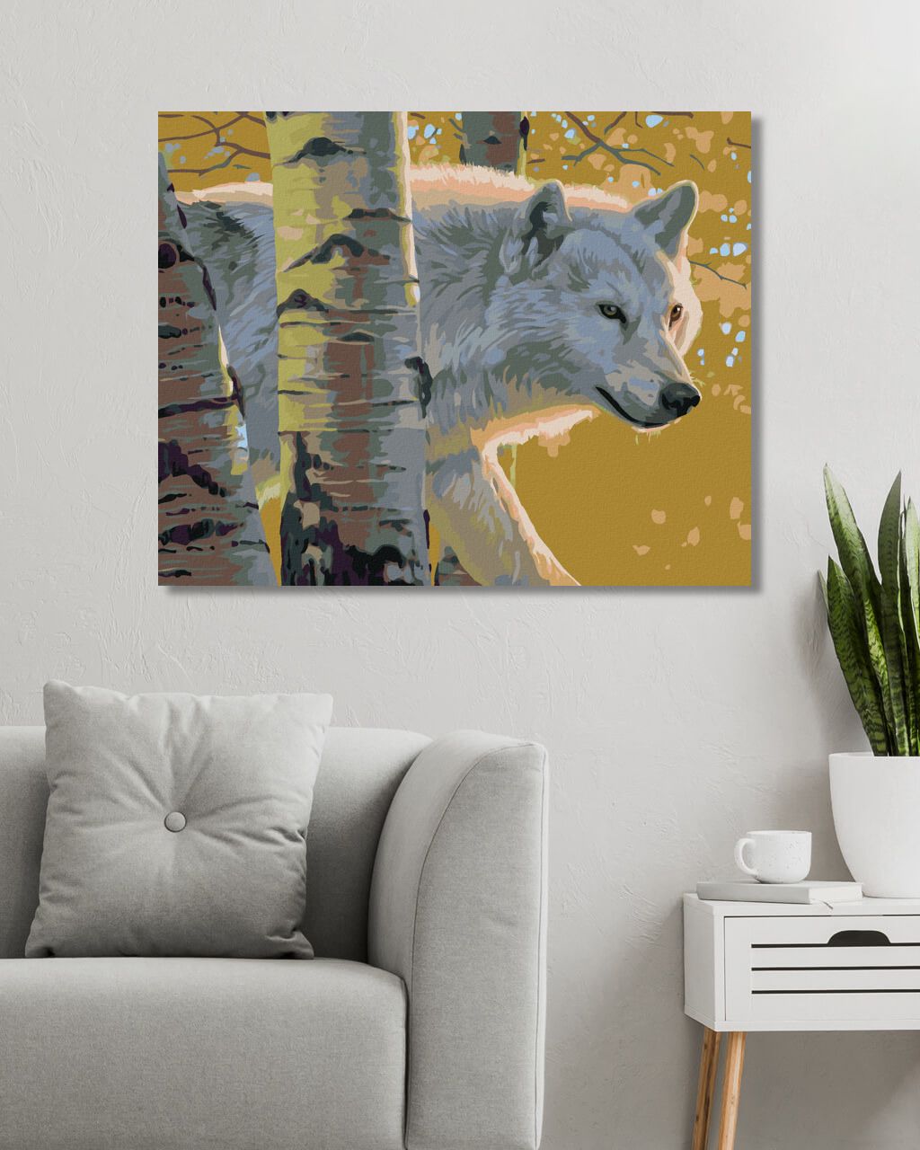 zuty Malování podle čísel - BÍLÝ VLK A BŘÍZY (AL AGNEW) - Rozměr: 40x50 cm, Rámování: Varianta: bez rámu a bez vypnutí plátna - obrázek 16