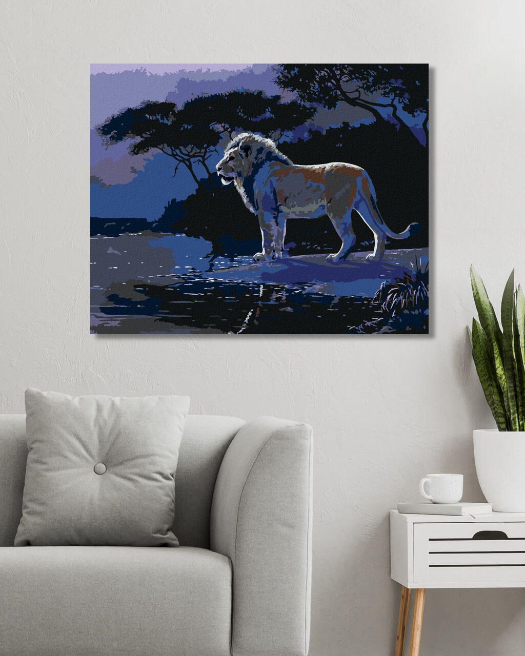 zuty Malování podle čísel - LEV V NOCI U VODY (AL AGNEW) - Rozměr: 40x50 cm, Rámování: Varianta: bez rámu a bez vypnutí plátna - obrázek 9