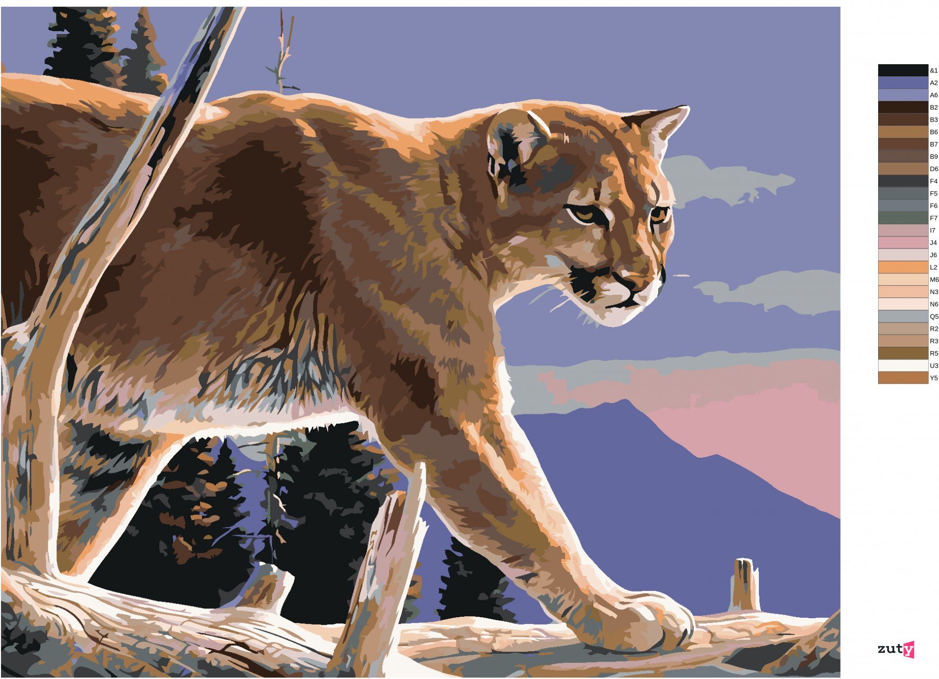 zuty Malování podle čísel - PUMA NA VĚTVI V HORÁCH (AL AGNEW) - Rozměr: 40x50 cm, Rámování: Varianta: vypnuté plátno na rám - obrázek 8