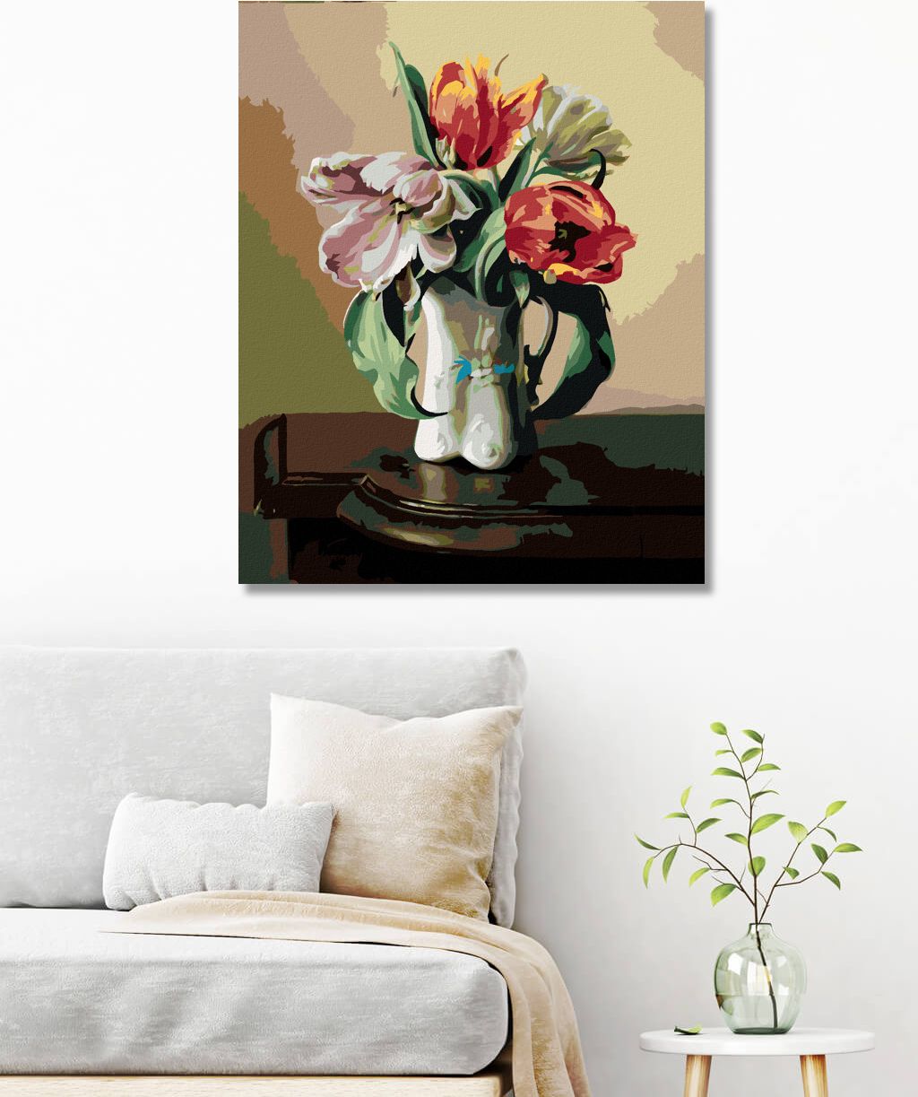 zuty Malování podle čísel - ZÁTIŠÍ TULIPÁNY V PORCELÁNOVÉ VÁZE NA STOLE (PIETER WAGEMANS) - Rozměr: 40x50 cm, Rámování: Varianta: vypnuté plátno na rám - obrázek 6