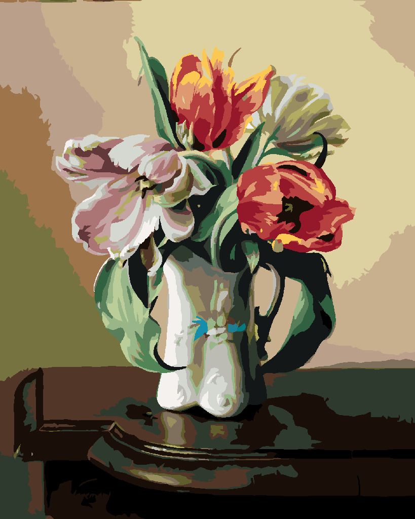 zuty Malování podle čísel - ZÁTIŠÍ TULIPÁNY V PORCELÁNOVÉ VÁZE NA STOLE (PIETER WAGEMANS) - Rozměr: 40x50 cm, Rámování: Varianta: vypnuté plátno na rám - obrázek 10