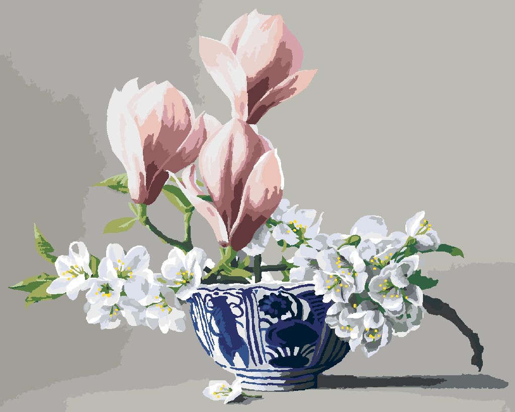 zuty Malování podle čísel - ZÁTIŠÍ KVĚTY JABLONĚ A MAGNOLIE V PORCELÁNOVÉ MÍSE (PIETER WAGEMANS) - Rozměr: 40x50 cm, Rámování: Varianta: vypnuté plátno na rám - obrázek 8