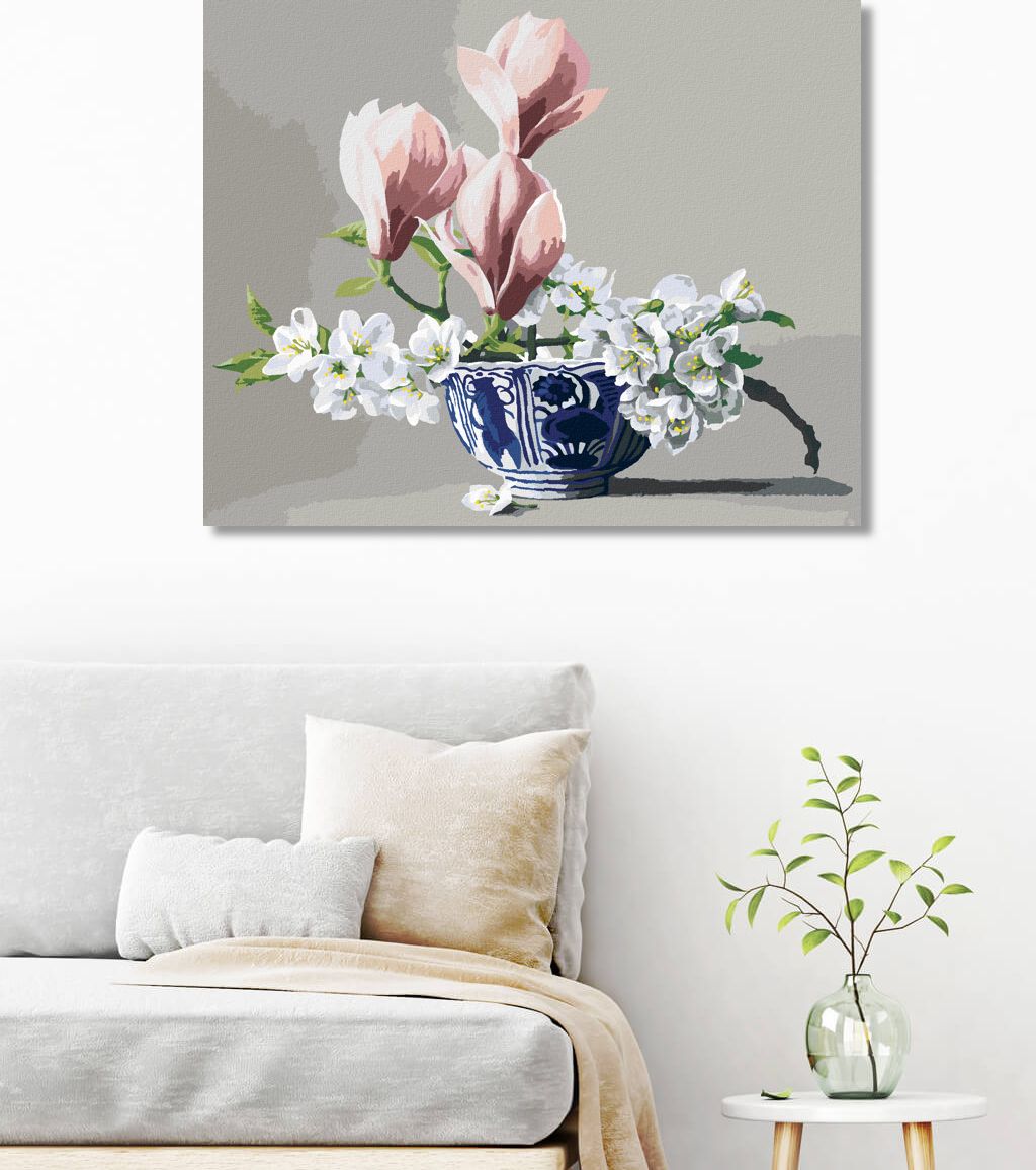 zuty Malování podle čísel - ZÁTIŠÍ KVĚTY JABLONĚ A MAGNOLIE V PORCELÁNOVÉ MÍSE (PIETER WAGEMANS) - Rozměr: 40x50 cm, Rámování: Varianta: vypnuté plátno na rám - obrázek 10
